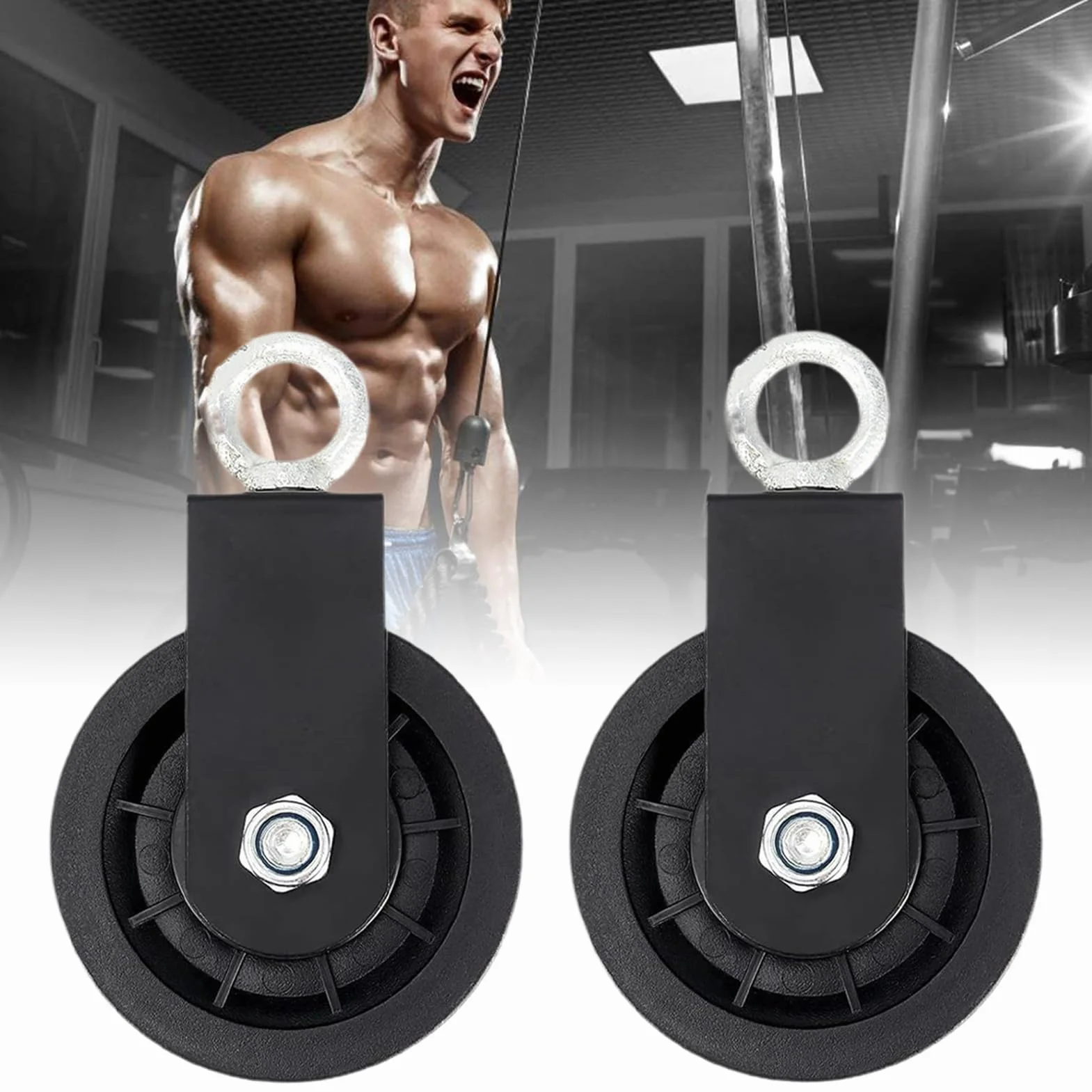 Generisch Gym Pulley Wheel zestaw 2 sztuk stal Heavy-Duty gładkie rolki linowe do systemu wyciągów kablowych