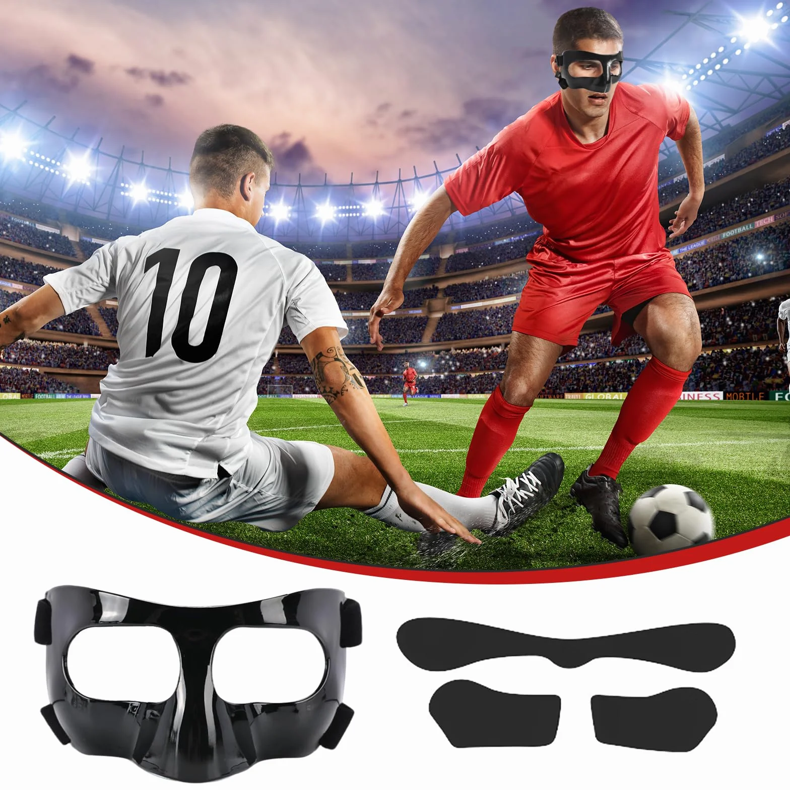 Maska na nos, piłka nożna, ochrona twarzy, ochrona twarzy, ochrona nosa, regulowana ochrona nosa z wyściółką, maska na nos, sportowa, dla dorosłych unisex