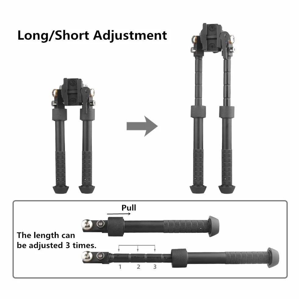 Aluminum Alloy Bipod 360 Degree Rotation Adjustable Extension Quick Detach Picatinny 20mm Rail Mount with Hand Stop (Black)