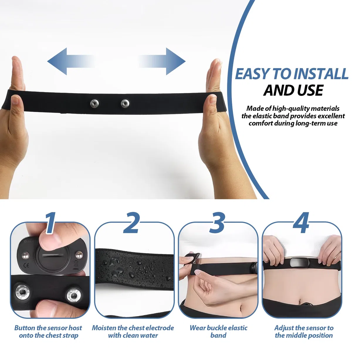 Pasek wymienny do paska piersiowego ANT+ i Bluetooth Polar H9, kompatybilny z Coospo, Wahoo, uniwersalny rozmiar M-XL (65-95 cm), niezawodne monitorowanie tętna