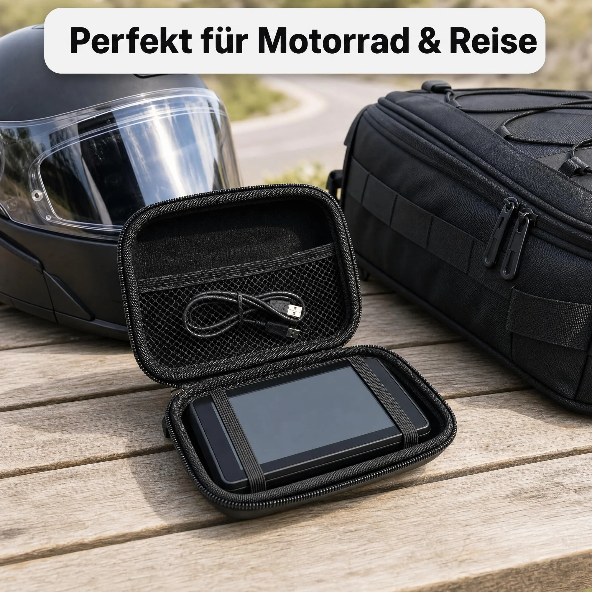 caseroxx Torba GPS kompatybilna z Garmin Zumo XT, twarda obudowa z gumowym ściągaczem i kieszenią na akcesoria, odporna na uderzenia i praktyczna w podróży – torba na nawigację i etui na GPS