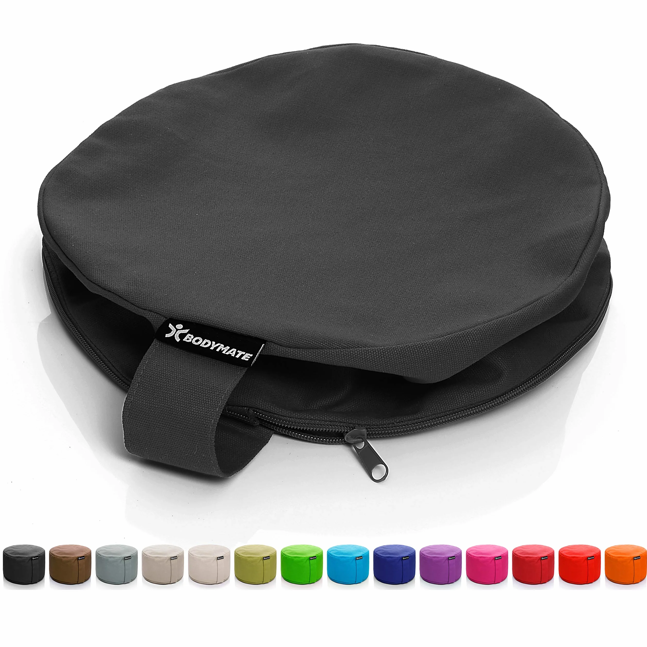 BODYMATE poduszka do jogi ekstra wysoka okrągła 31 cm wys. 20 cm wypełnienie z ziaren gryki poszewka z bawełny do medytacji