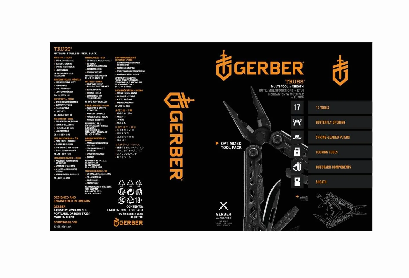 Gerber Truss Multi Tool Wielofunkcyjne narzędzie 17 funkcji nylonowa pochwa czarne