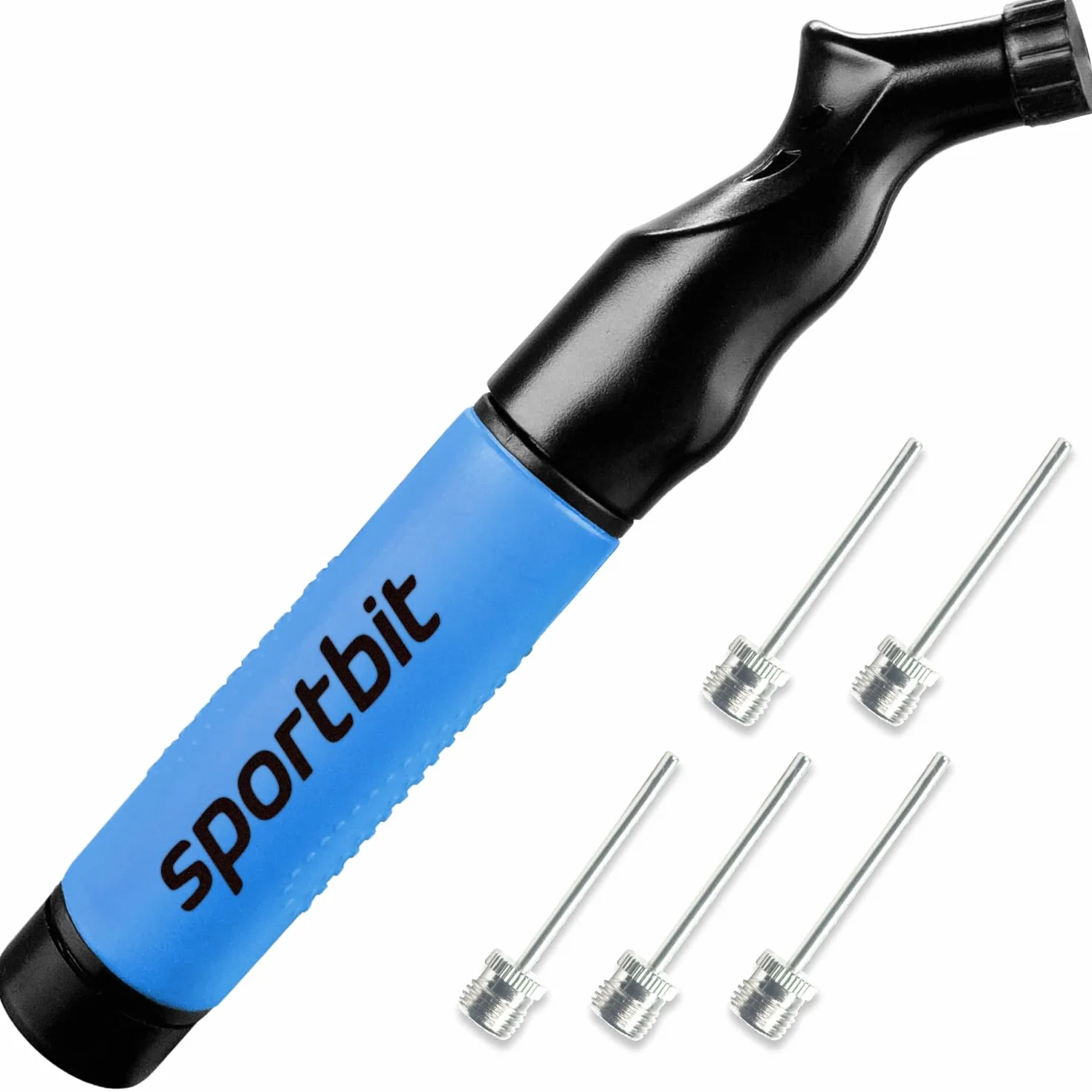 SPORTBIT Ball Pump with 5 Needles - Push & Pull Inflating System - Great for All Sports Balls - Football Ball Air Pump, Volleyball Pump, Basketball Inflator - Goes with Needles Set