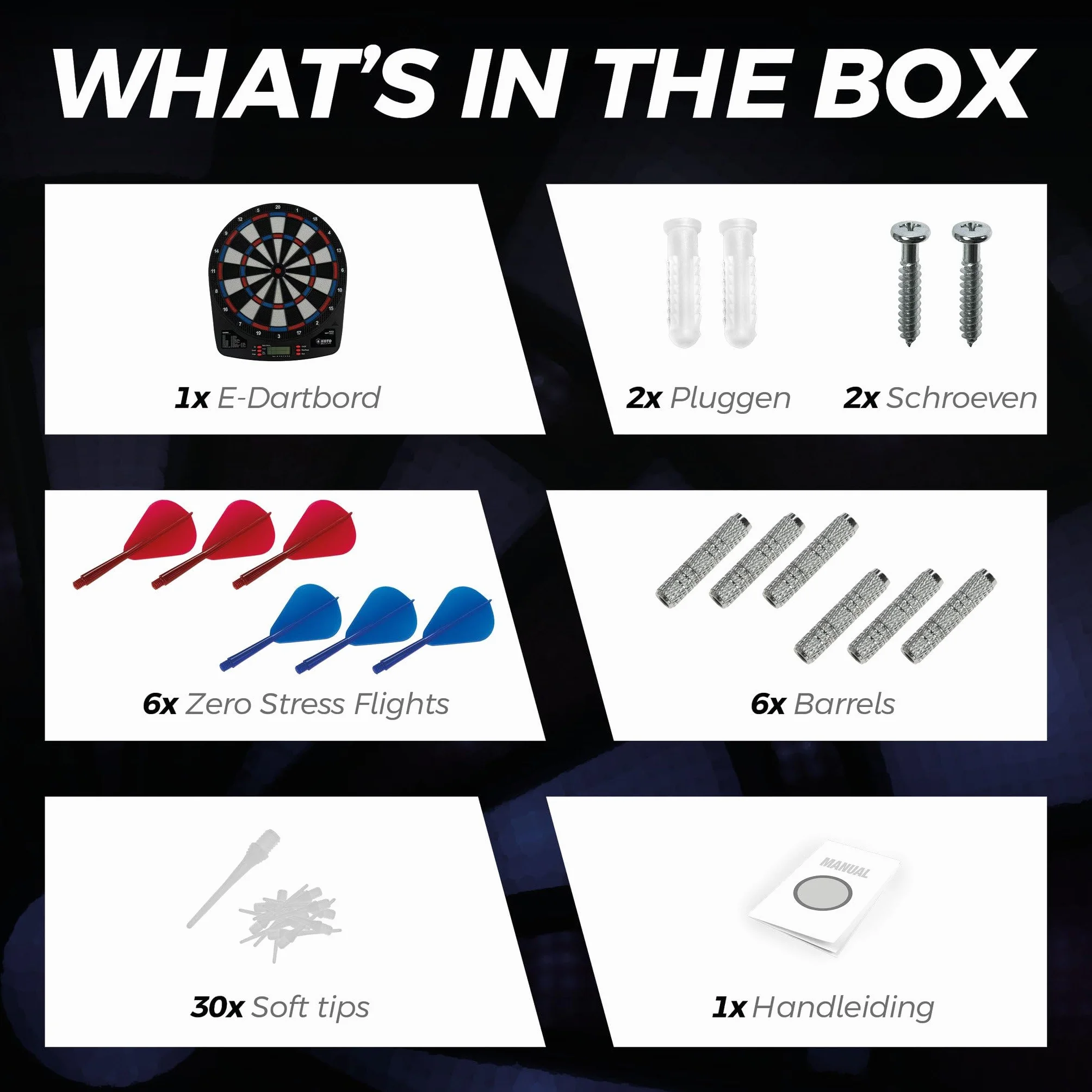 KOTO – Elektroniczna Tarcza Dart Soft Easy (39x2x44,5 cm), 6 Soft Dart, 32 Gry, Ponad 590 Wariantów, Kompaktowa i Nowoczesna