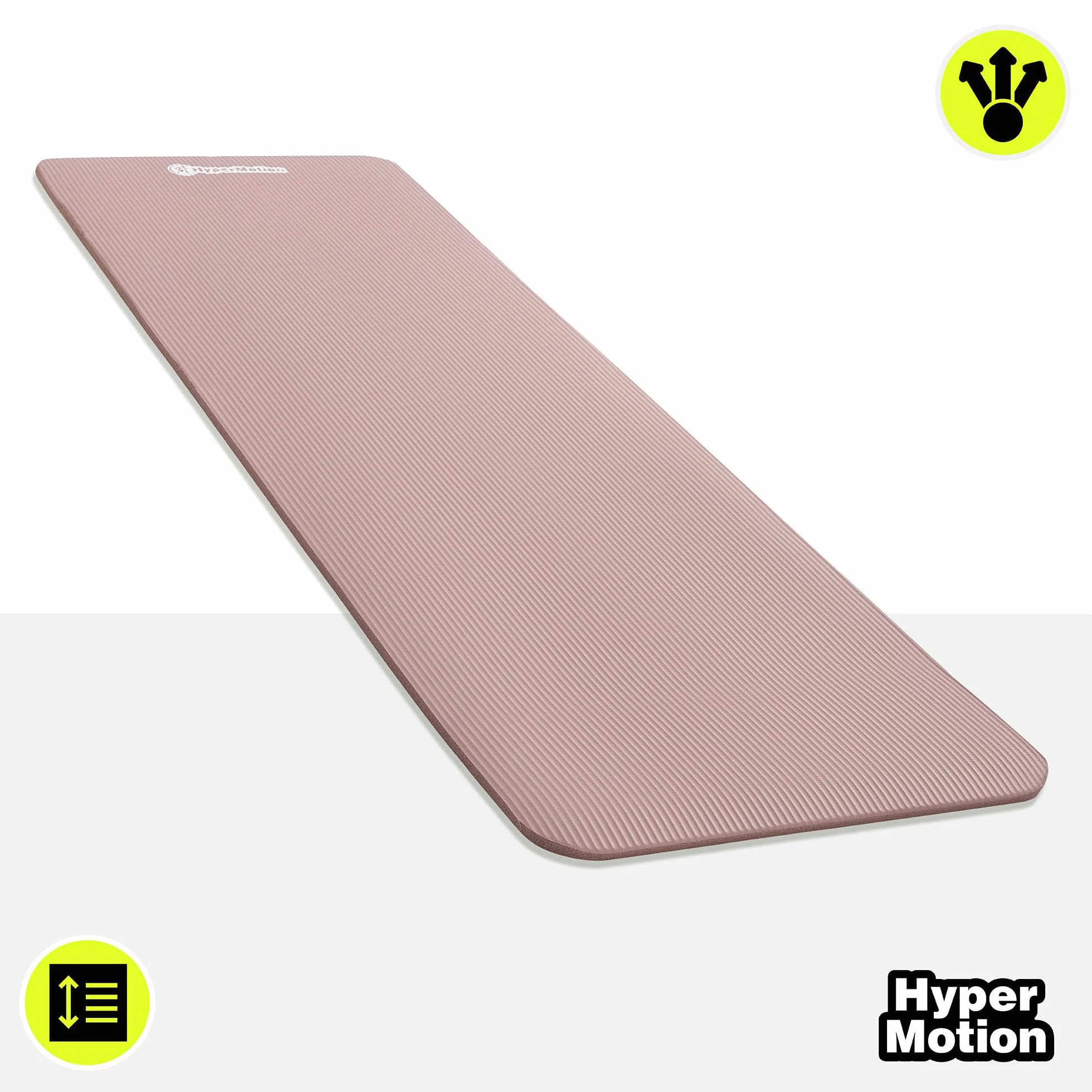 HyperMotion Mata do Ćwiczeń Fitness i Jogi NBR 183x61x1,5 cm Brudny Róż, Antypoślizgowa 15 mm, z Paskiem do Ćwiczeń i Przenoszenia, Gruba Mata do Jogi, Pilates i Stretchingu