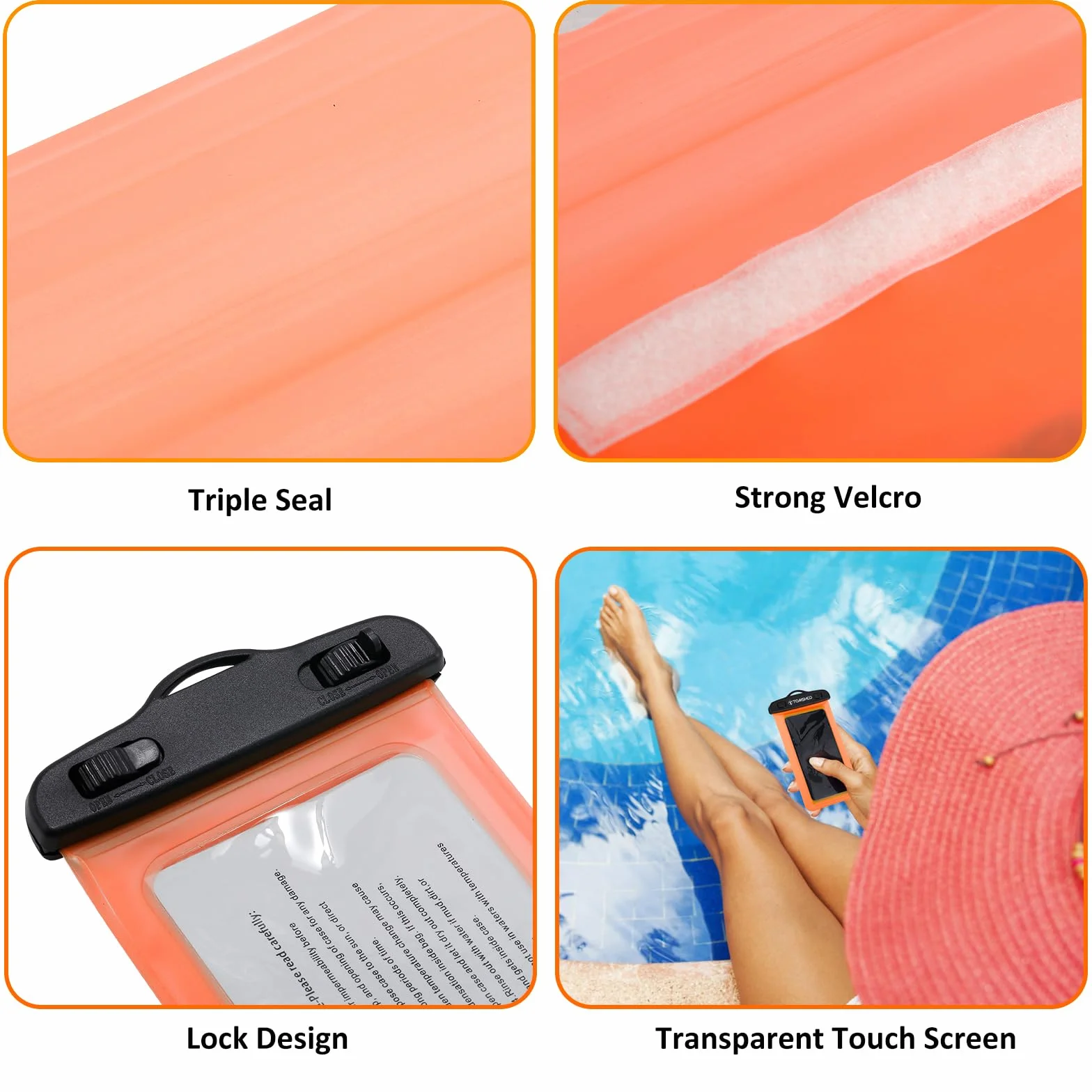 TOMSHOO Dry Bag Set, Wodoodporny Plecak 10L/20L z Wodoodpornym Pokrowcem i Kieszeń na Telefon Komórkowy, Regulowany Pasek na Ramię, Wodoodporny Plecak na Spływy Kajakowe, 10L, Pomarańczowy