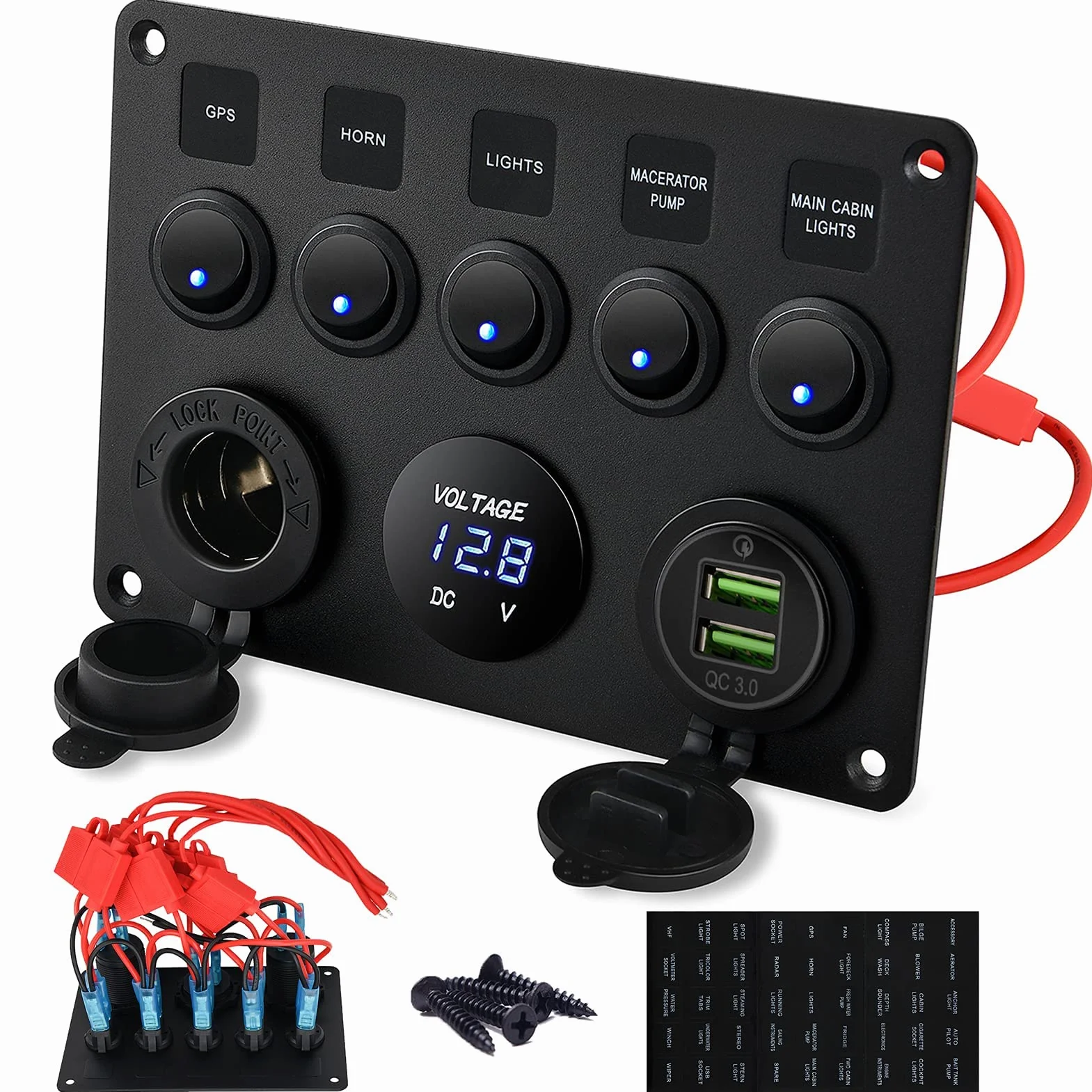 Kohree panel sterujący 12V/24V 4,2A IP65 podwójna ładowarka USB woltomierz 5 przełączników dźwigniowych