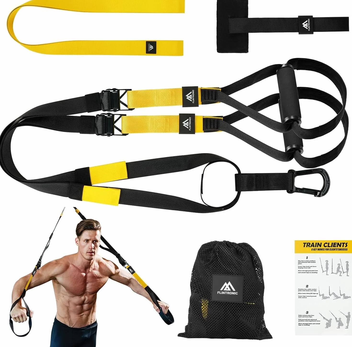 flintronic Zestaw Sling Trainer, System Suspension Trainer, Sprzęt do domowej siłowni Suspension Trainer z kotwicą do drzwi, Paski do ćwiczeń fitness na siłowni