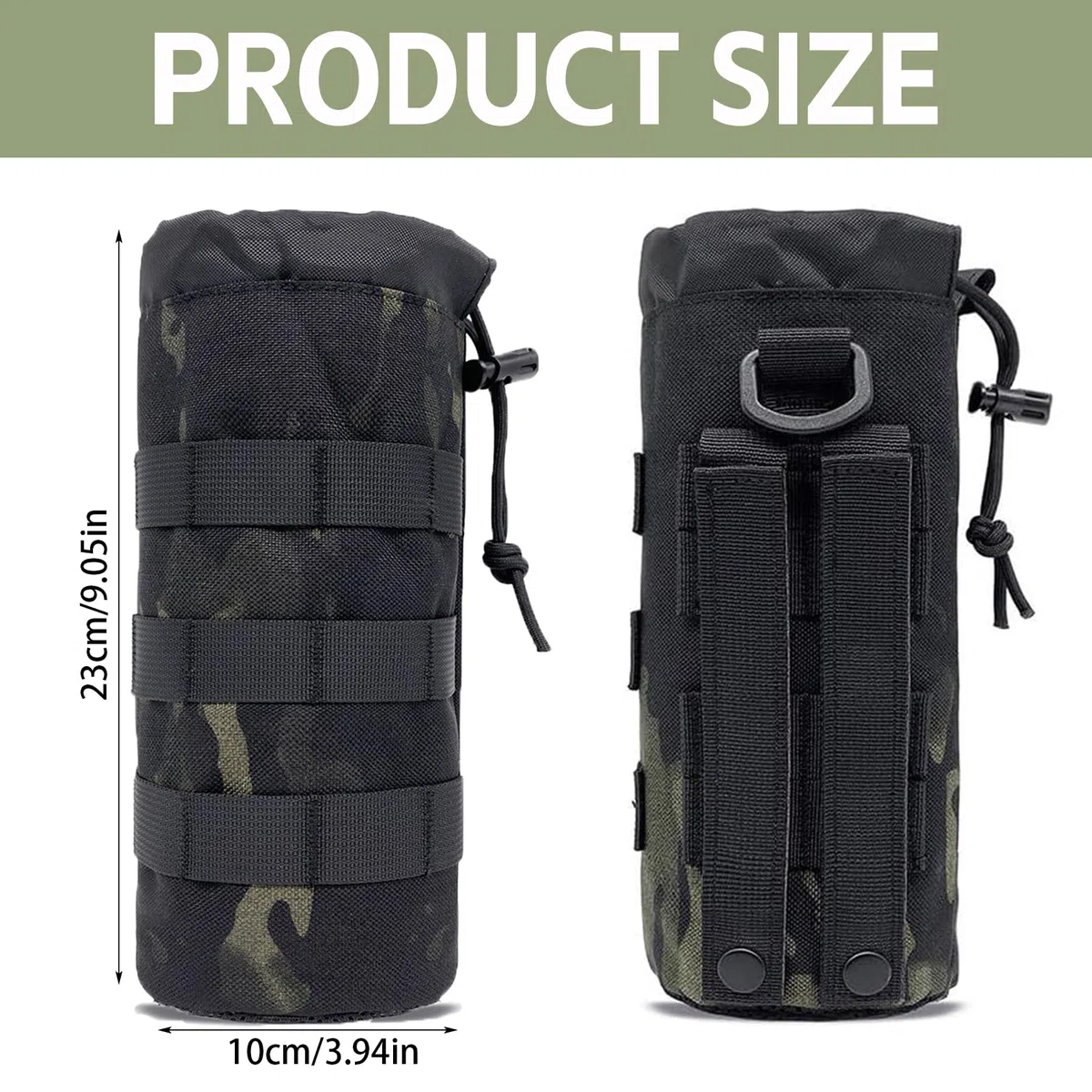 Molle System uchwyt na butelki, taktyczny, nylonowy uchwyt na napoje ze ściągaczem, składany uchwyt na butelki z siateczki, na podróż, wędkowanie, polowanie, wędrówki, aktywności na świeżym