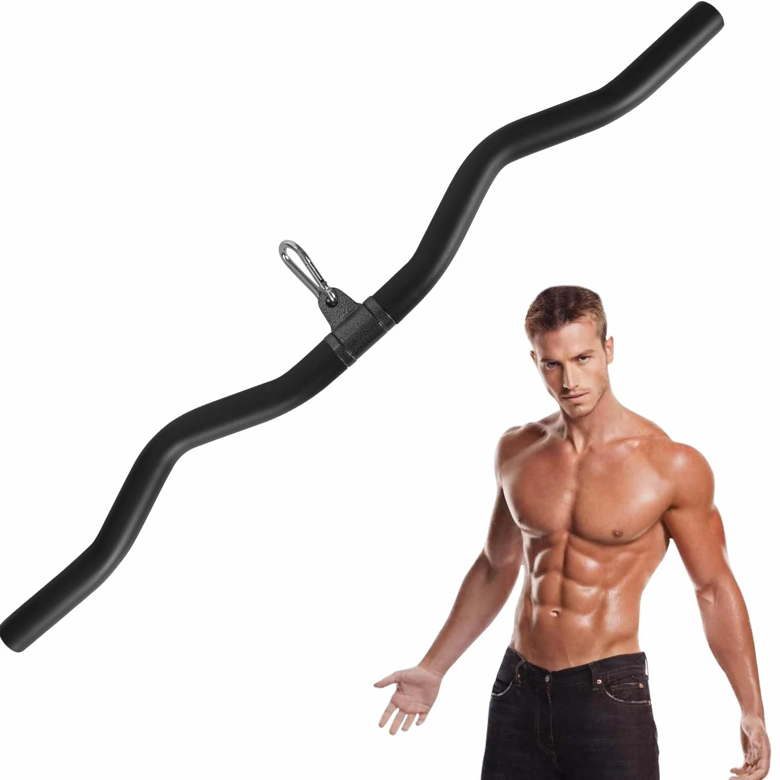 Drążek do bicepsów i tricepsa, ergonomiczny pręt latowy 80 cm czarny