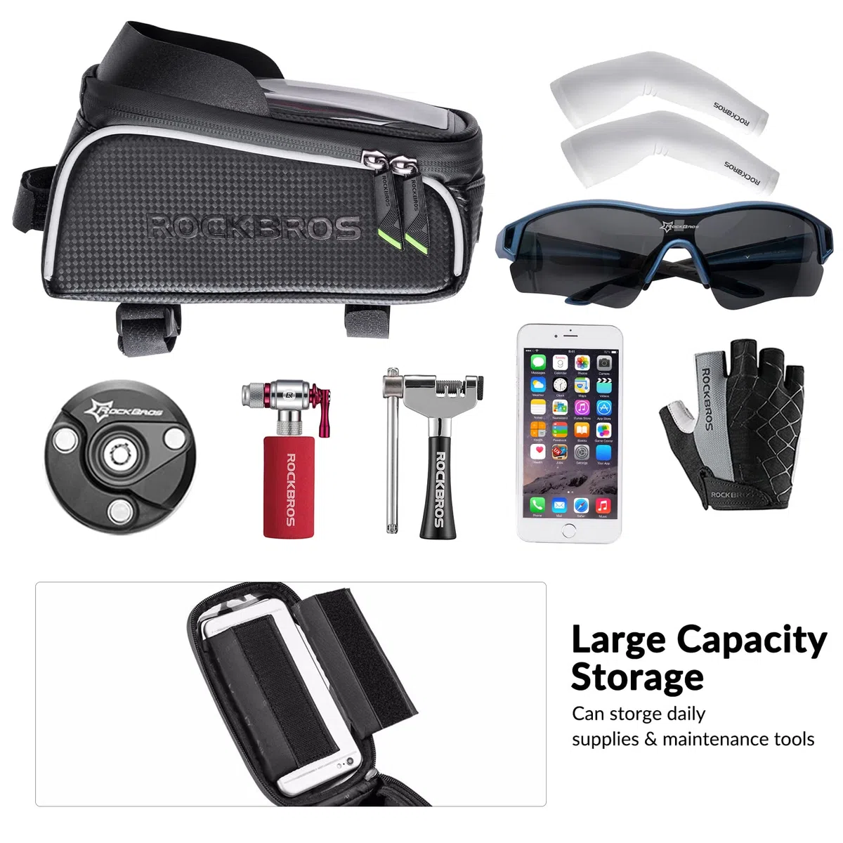 ROCKBROS Torba Rowerowa na Ramę, na Kierownicę, Wodoodporna, Ekran Dotykowy, Duża Pojemność, na iPhone XR/XS/MAX/X/8/7/6Plus, Samsung Galaxy S10Note, Huawei P30 Pro, do Ekranu 6.5 Cala