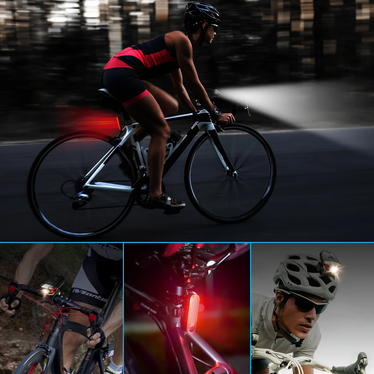 ITSHINY Światło rowerowe, światła rowerowe USB, zestaw do wielokrotnego ładowania, LED, przednie światło rowerowe i tylne światło, kombinacje reflektorów tylnych, wodoodporne, super jasne