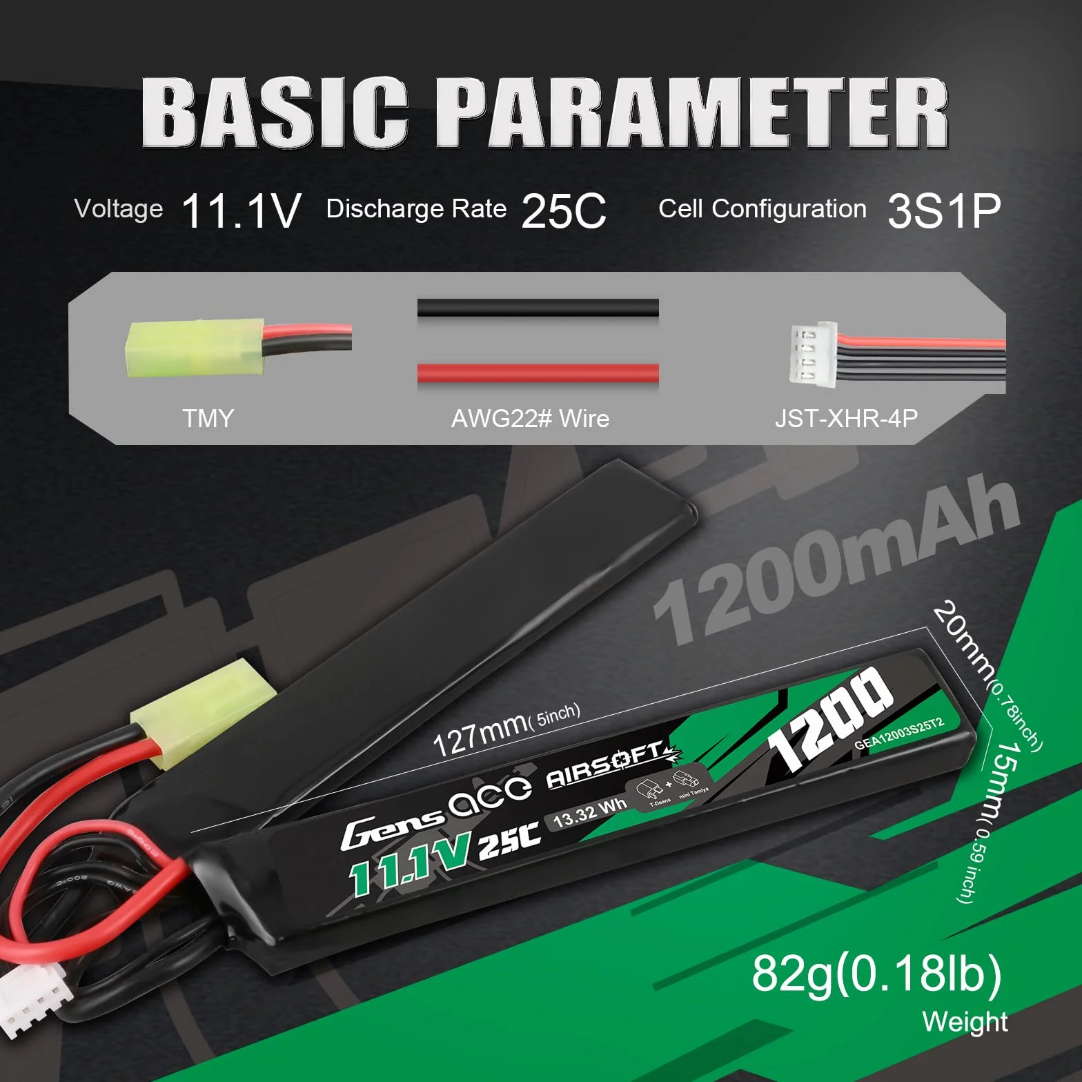 Gens Ace 3S 11,1 V 1200 mAh 25C LiPo akumulator do Airsoft AEG