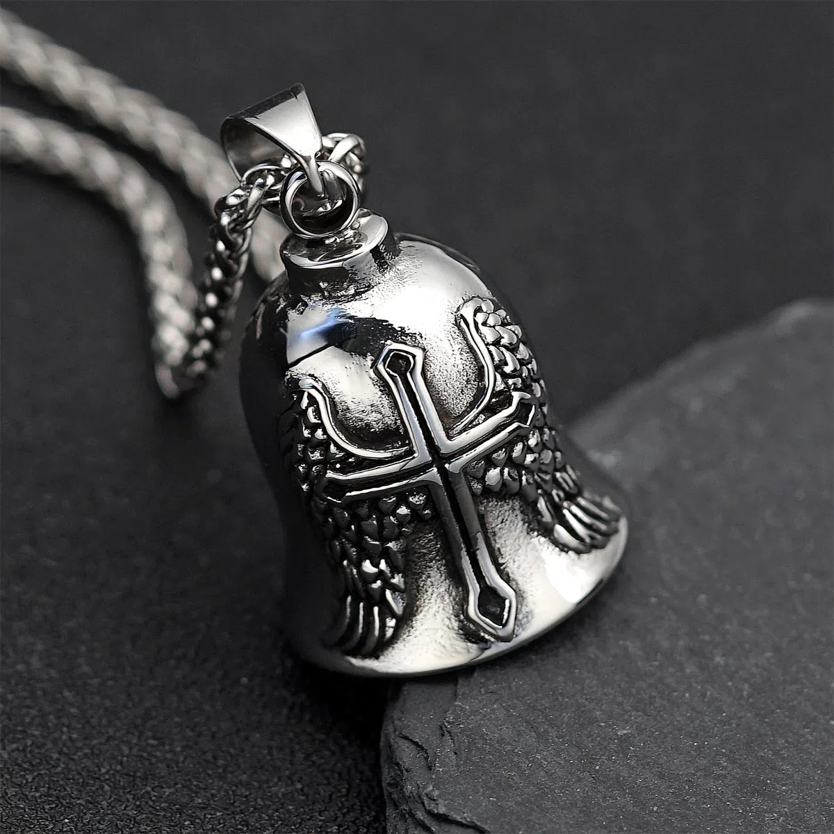 Biker Guardian Bell - brelok ze stali nierdzewnej Lucky Charm - dzwonek ochronny dla motocyklistów i rowerzystów - czerwony olej, motyw anioła