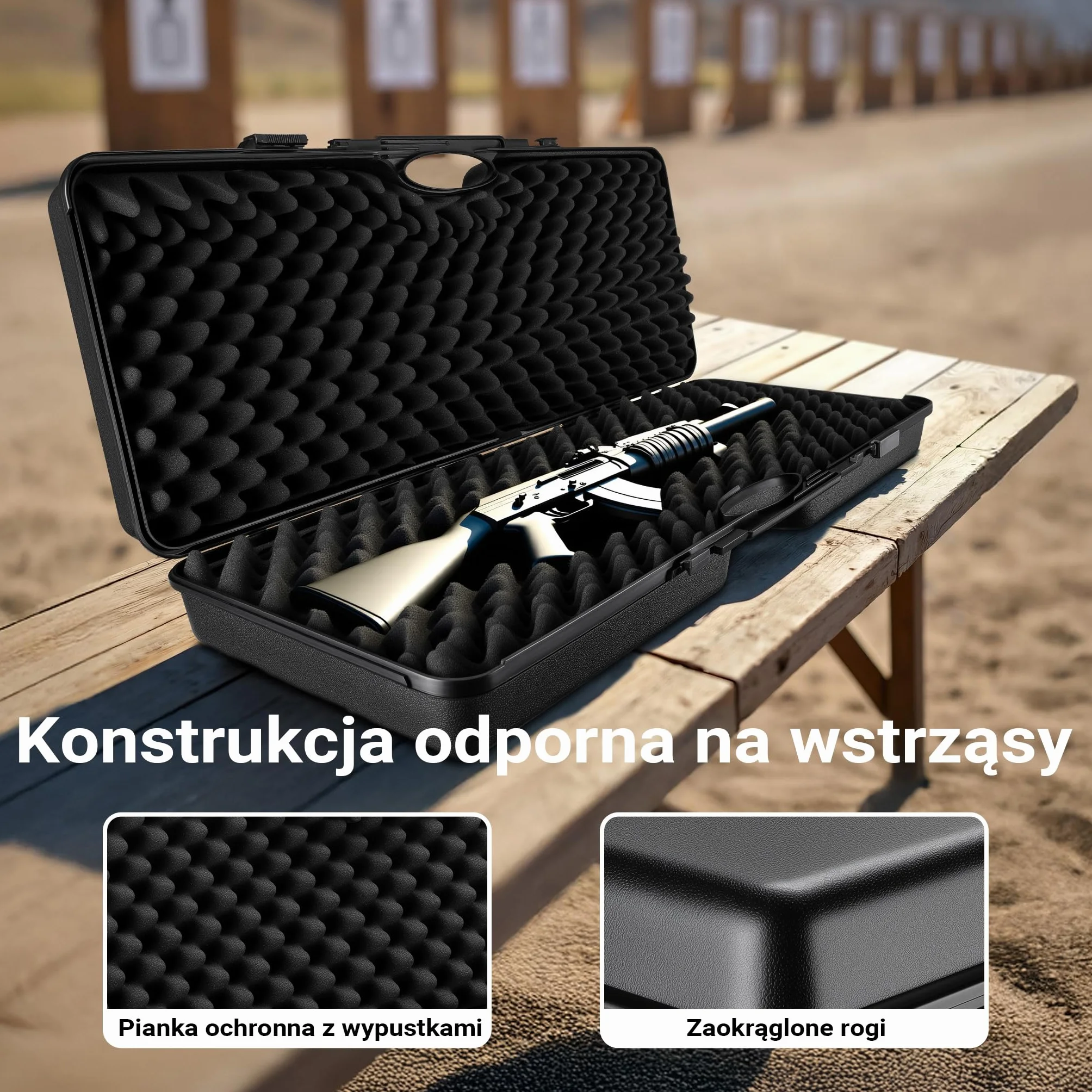 Wiltec Futerał na broń do broni długiej, walizka na karabin z pianką do bezpiecznego transportu z uchwytem mieści do 2 strzelb