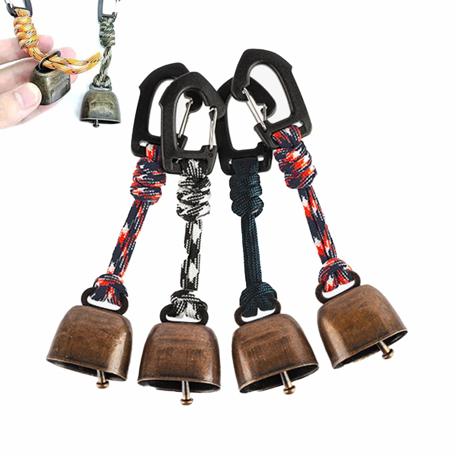 4 sztuki dzwonków antymisiowych, metalowe dzwonki w stylu vintage, mini dzwonki do kluczy, breloczki do kluczy, dzwonki do niedźwiedzia, do wędrówek, głośnych dzwonków niedźwiedzi, na wędrówki