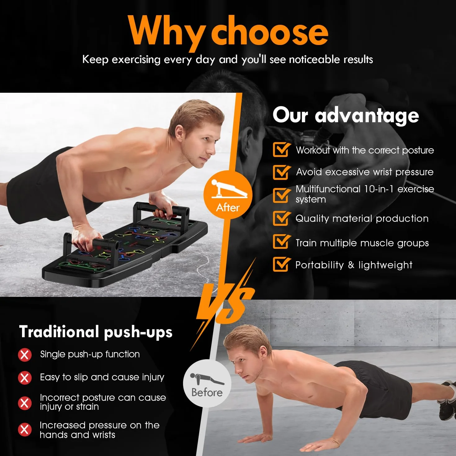 Deska push-up, domowa siłownia, przenośny sprzęt do ćwiczeń, drążek do pilatesu i 20 akcesoriów fitness z taśmami oporowymi i rolką Ab, trening całego ciała w domu