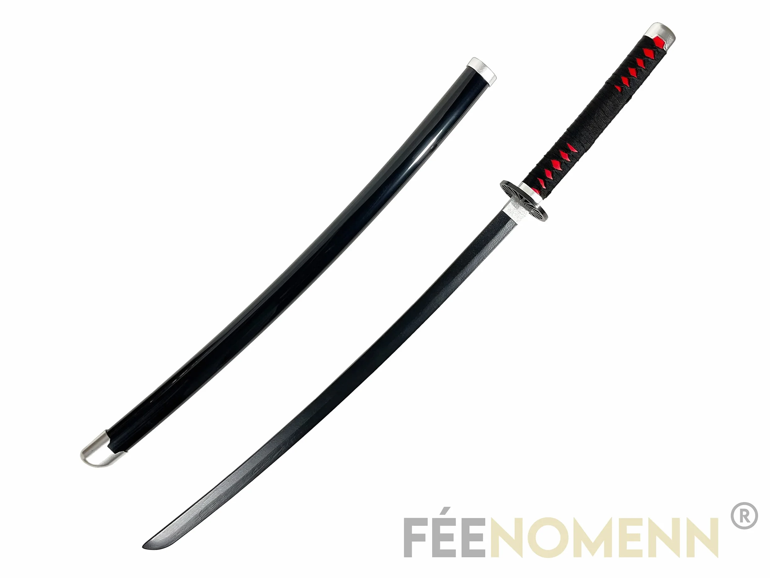 Katana Tanjiro Kamado Czarny Nichirin - Miecz Drewniany Ostrze - Japoński Stojak W zestawie