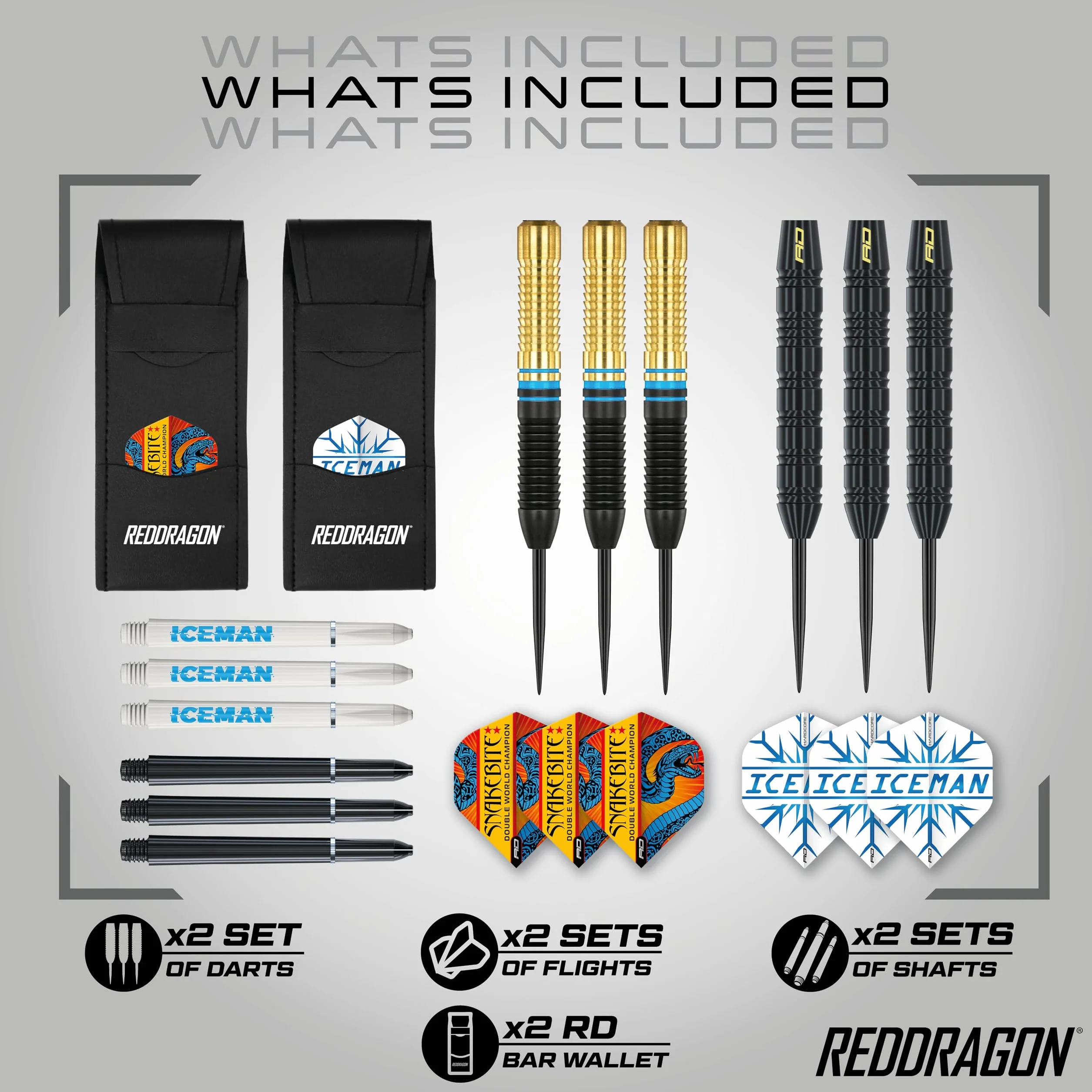 RED DRAGON Rzutki Peter Wright Snakebite Gerwyn Price Iceman DWC Zestaw rzutek mosiężnych z lotkami i trzonkami