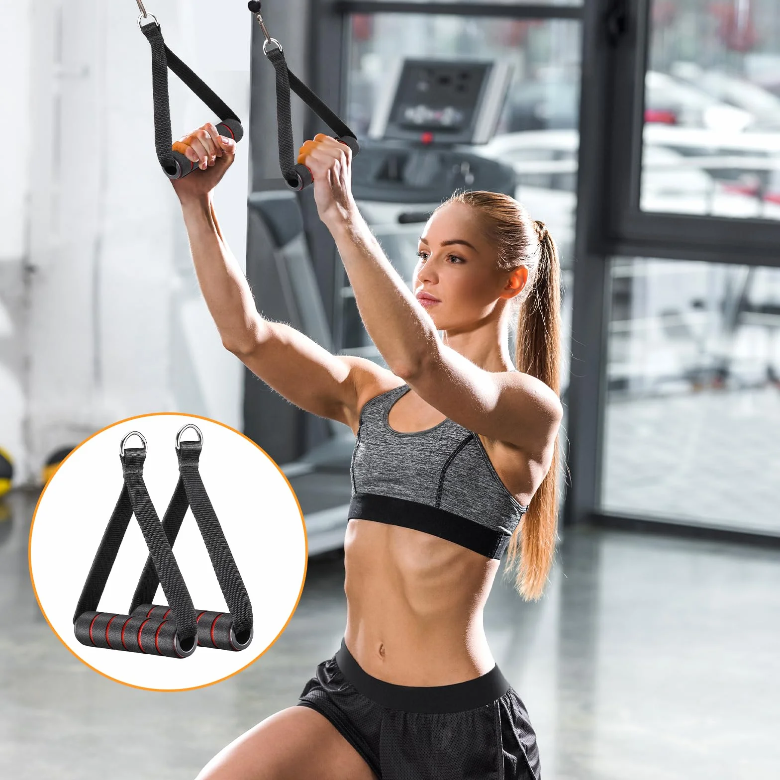 Fentar 2 szt. uchwyty do wciągów kablowych, ergonomiczne uchwyty fitness do taśm fitness lub taśm do podciągania, antypoślizgowe uchwyty do podciągania, akcesoria siłowni, uchwyty linowe z 2 klamrami