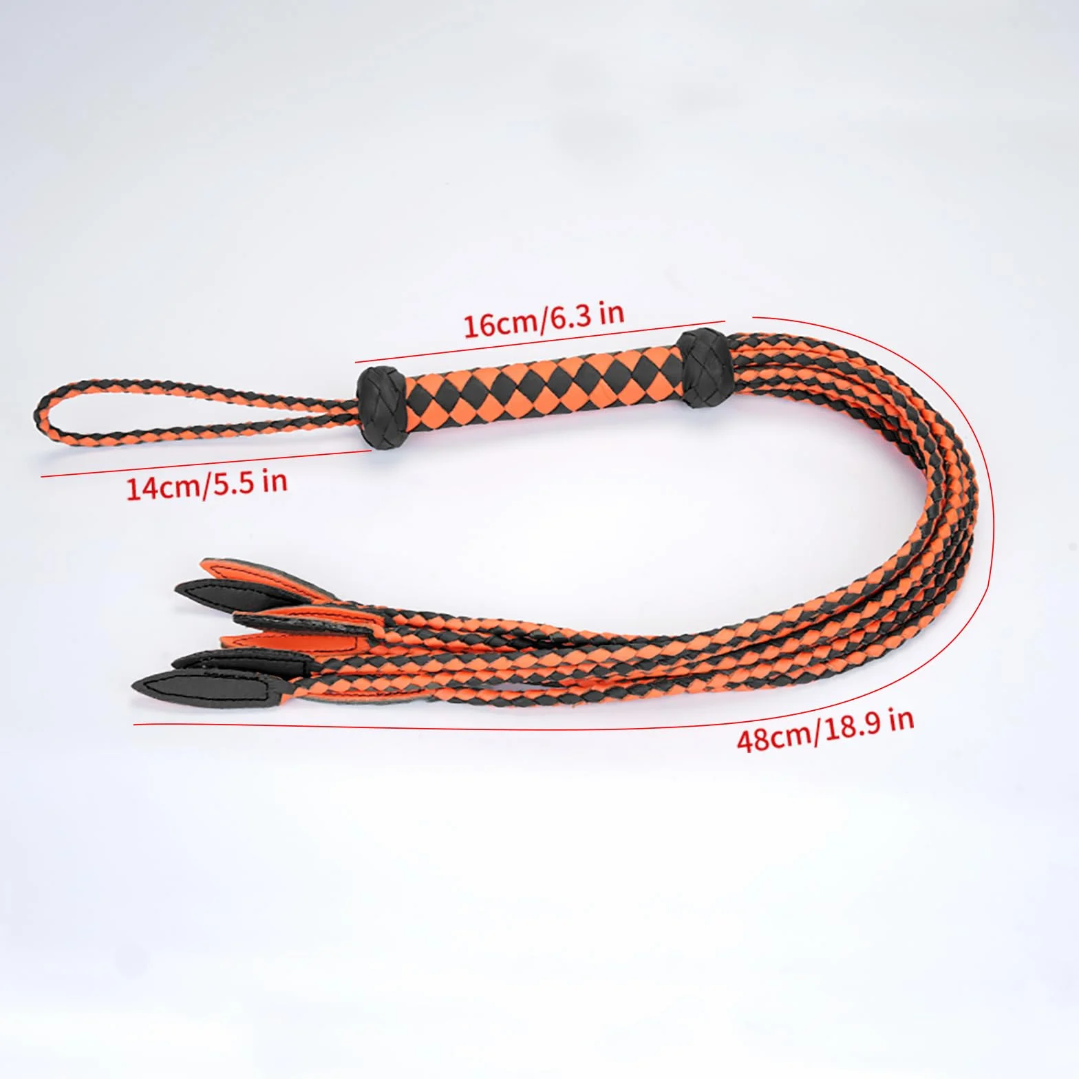 Skórzany bicz Cat-O'-Nine-Tails Whip, uchwyt 23 cm, ogon 59 cm, ręcznie robiony, czarny