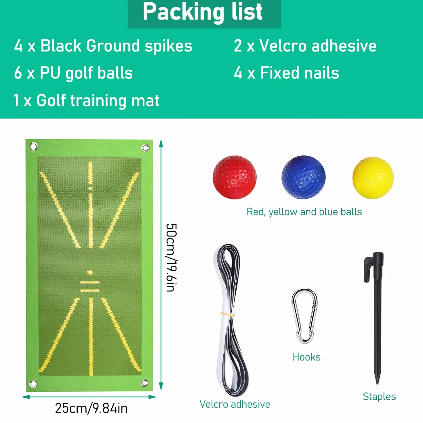 Zestaw 14 mat treningowych do golfa, 50 x 25 cm, pomoc w golfa i ćwiczeń, pomoc w ćwiczeniach, do użytku na zewnątrz, przenośna mata do ćwiczeń