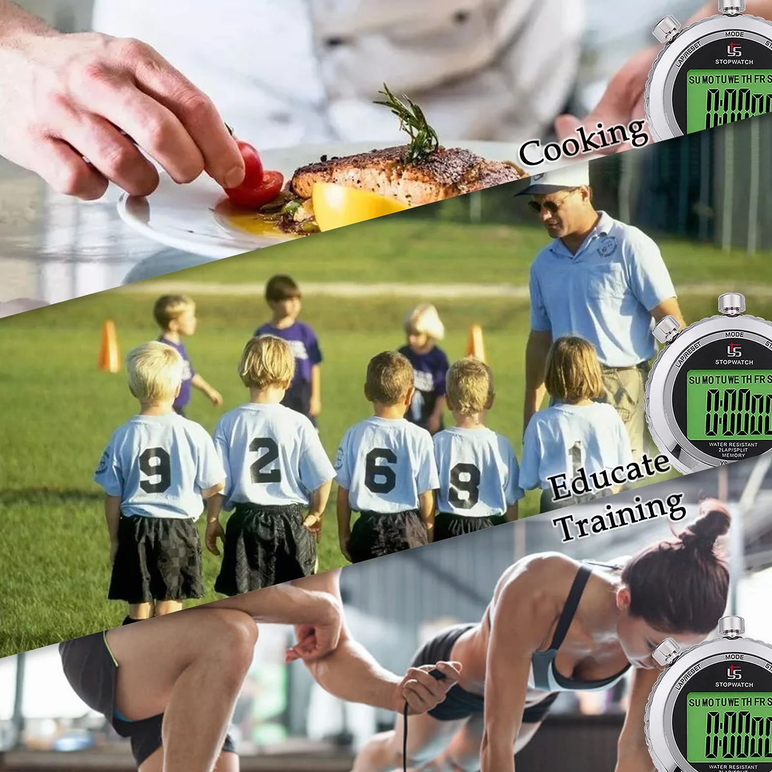 Stoper z gwizdkiem, stoper sportowy, cyfrowy, 2 pamięci z funkcją oświetlenia i funkcją wyciszenia dla pływaków Ralley