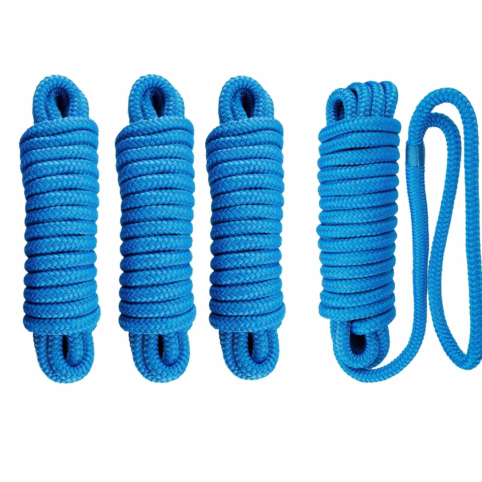 BOOMSTART 4 sztuki liny do łodzi 12 mm linka cumownicza z oczkiem nylon podwójnie pleciona lina błotnika linie dock linie Ø 12 mm, dł.: 6,1 m, oko 30,48 cm, obciążenie zrywające: 2240 kg, niebieska