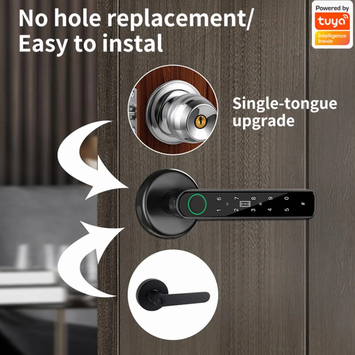 Fingerprint Door Lock 5 w 1 Smart Door Knob z APP/Karta/IC/Password/Keypad