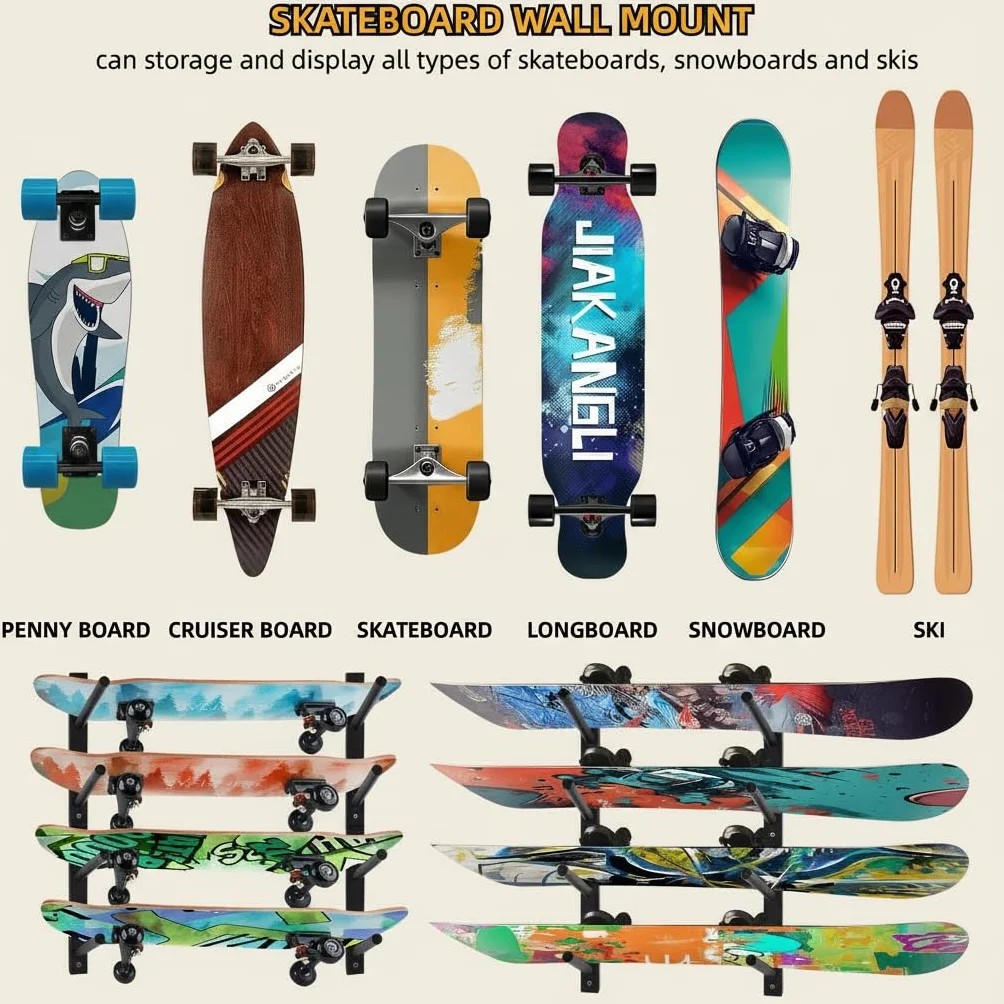 BiJun Deskorolka uchwyt ścienny ścienny stojak ścienny poziomy uchwyt ścienny na narty deskorolka stojak do przechowywania deskorolki uchwyt ścienny do longboardu