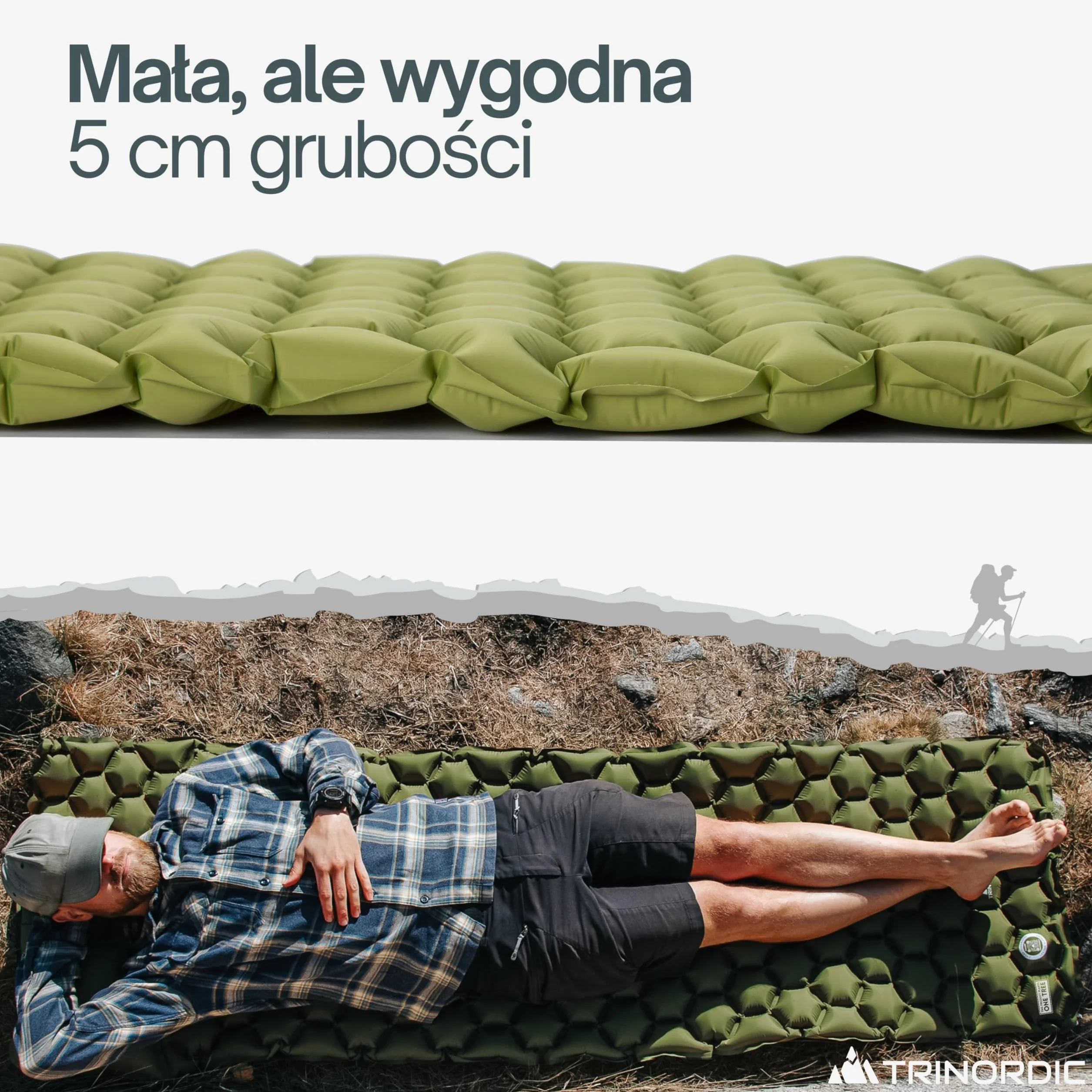 TRINORDIC Nadmuchiwany materac do spania kempingowy składany zielony las