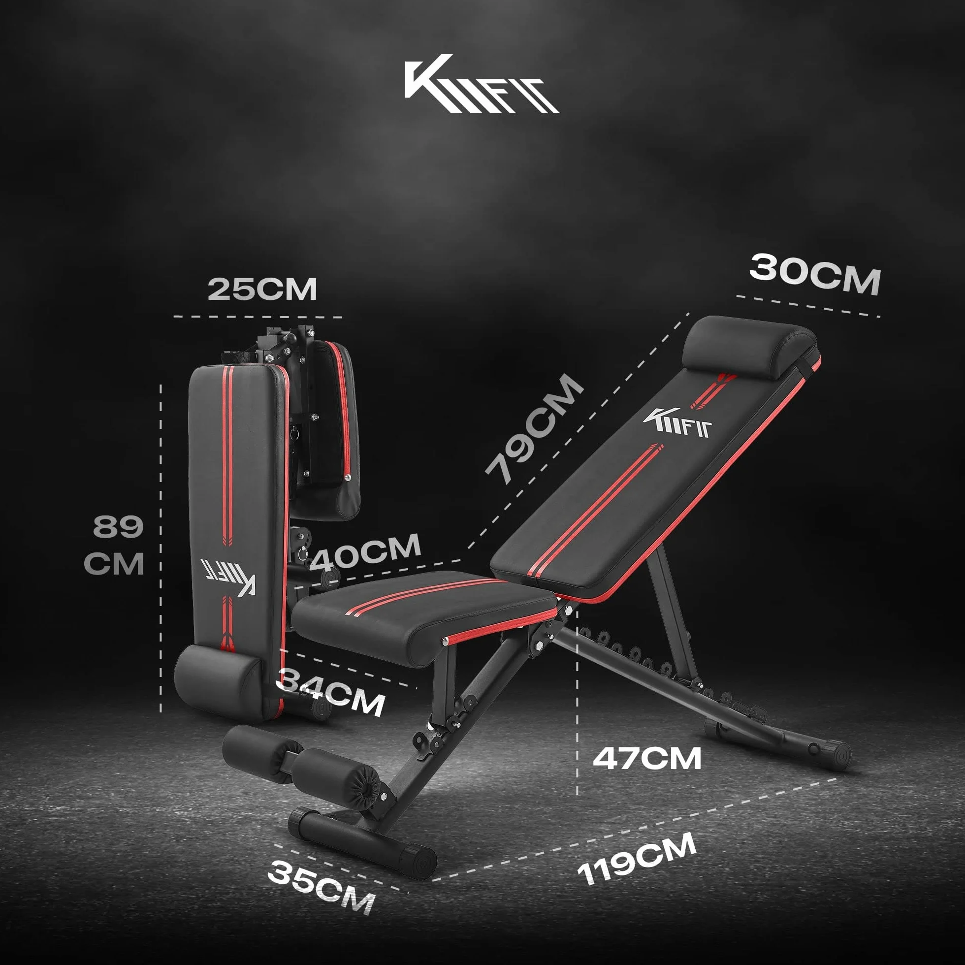 KM-Fit Składana ławka treningowa Fitness z regulowanym oparciem i siedziskiem, nośność 400 kg