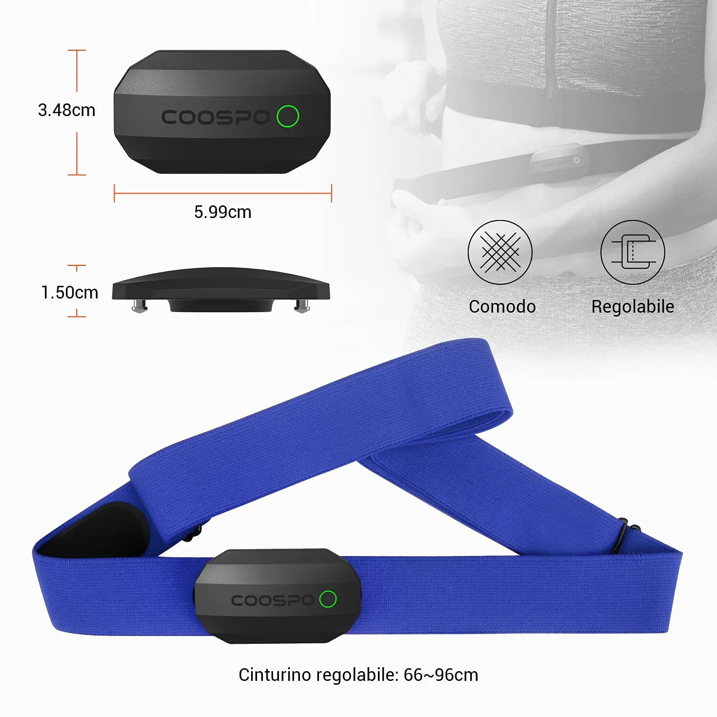 COOSPO H808S Pasmo Monitor Serca Bluetooth/ANT+, Wodoodporny Czujnik Tętna IP67