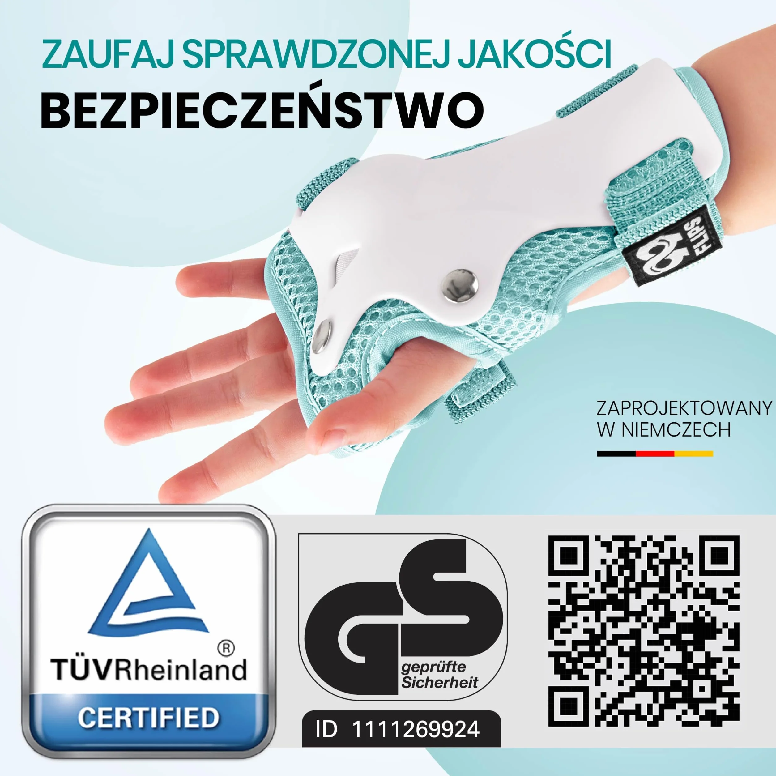 99FLIPS FLASH Miętowe Ochraniacze na Rolki dla Dzieci od 3 lat XS Zestaw 6 el z Certyfikatem GS TÜV Rheinland Nakolanniki i Nałokietniki Dziecięce