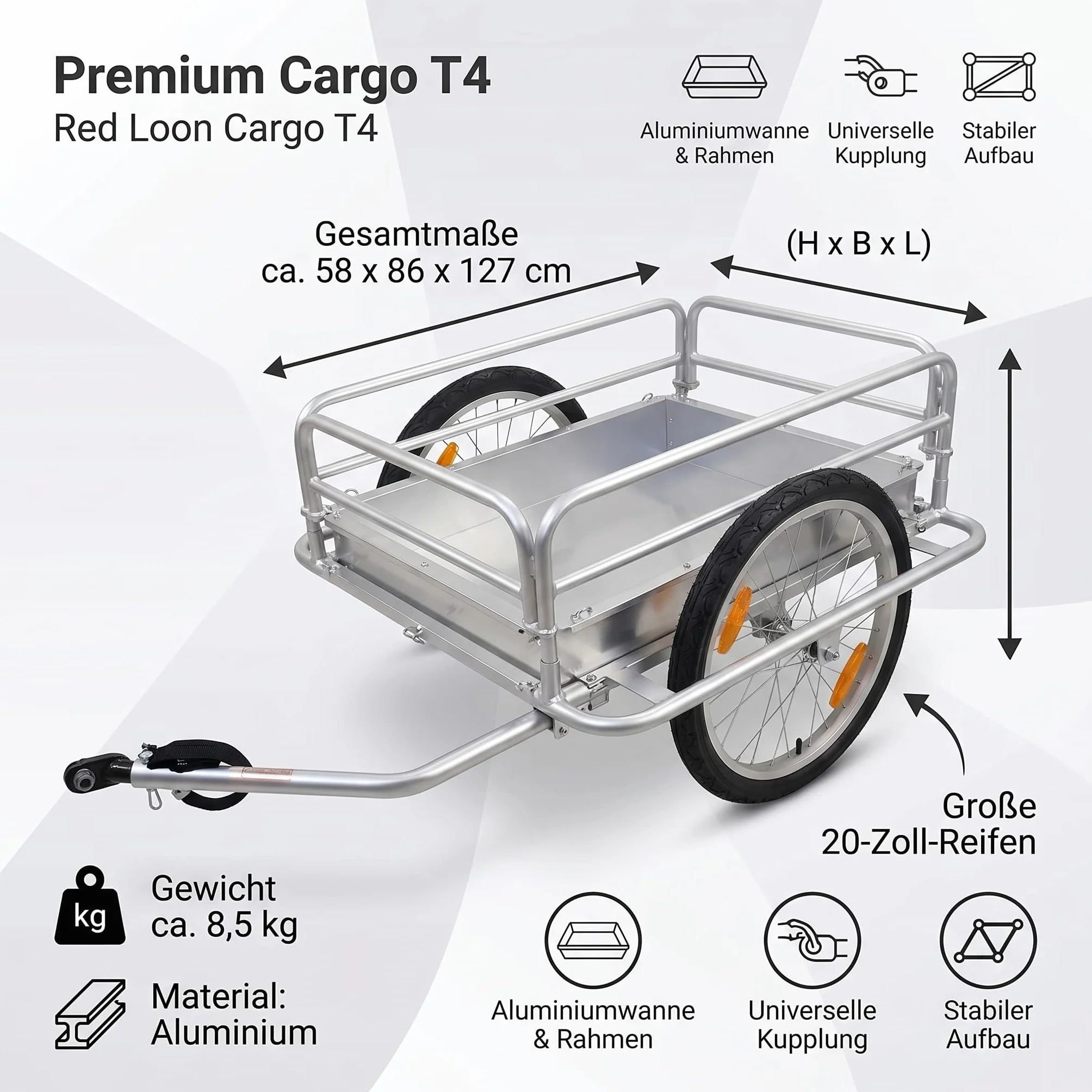 Przyczepa rowerowa Cargo Trailer Red Loon T4 aluminiowa 144 l