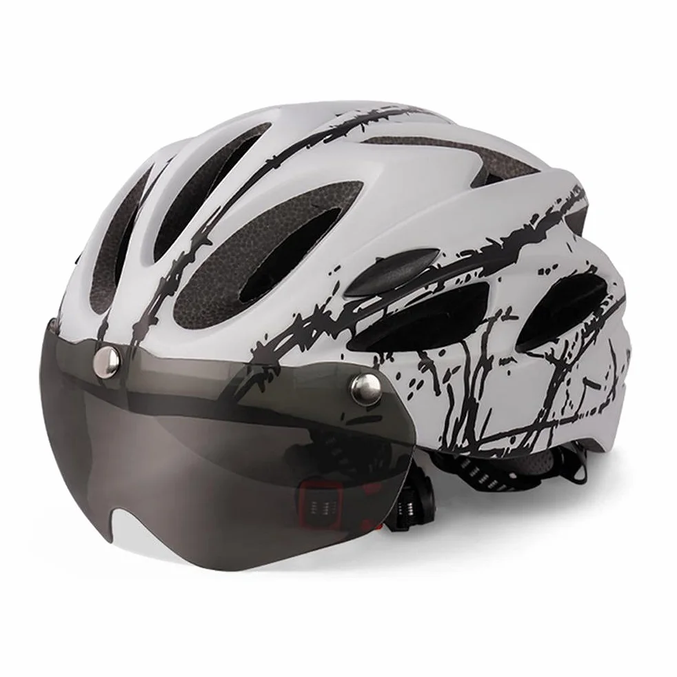 Kask rowerowy z magnetyczną wizjerem biało-czarny dla dorosłych mężczyzn kobiet