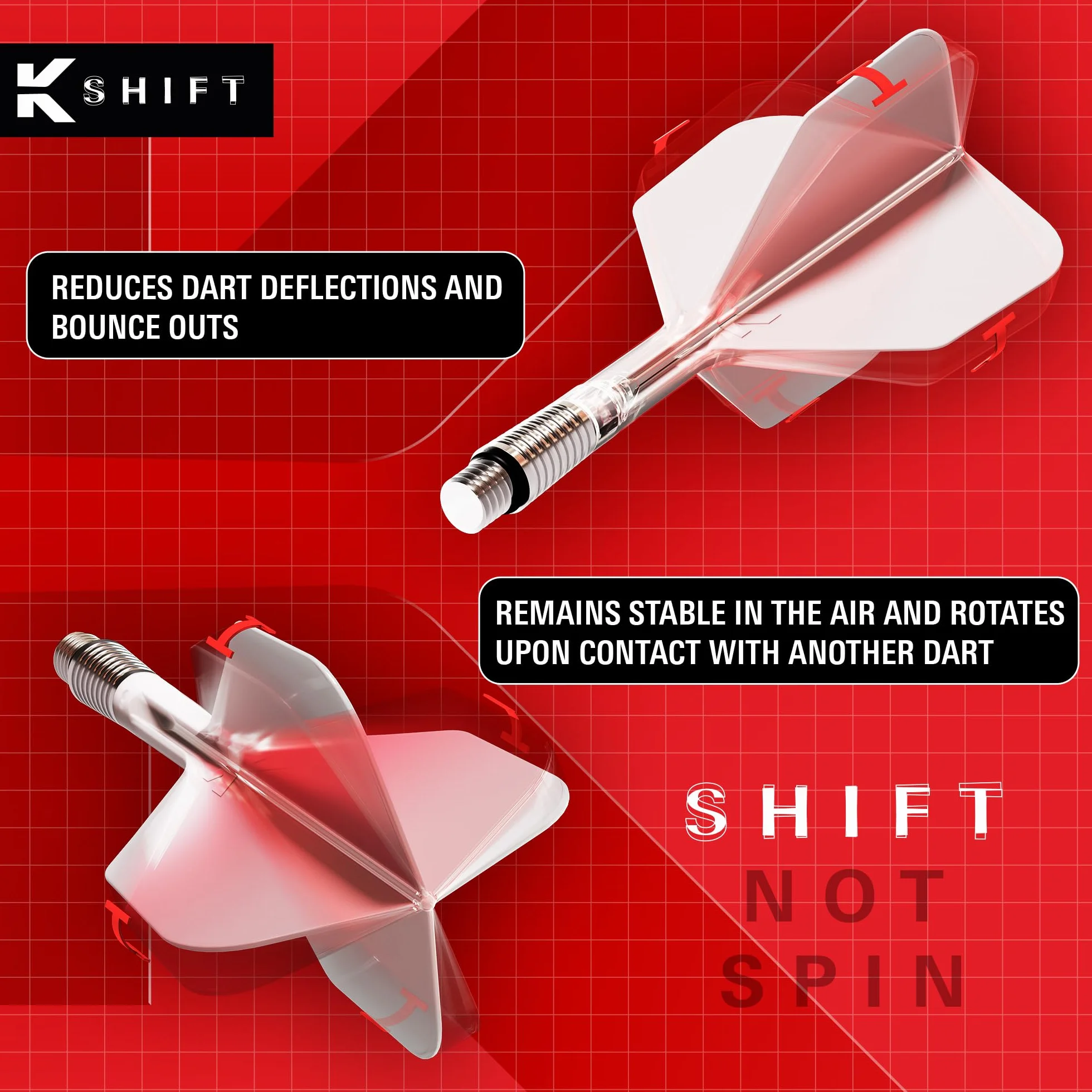 Target Darts K-Shift No.2 Integrated Flights & Shafts System, Biały/przezroczysty/czarny, K-Flex Short/Intermediate/Medium Shift Spin Base