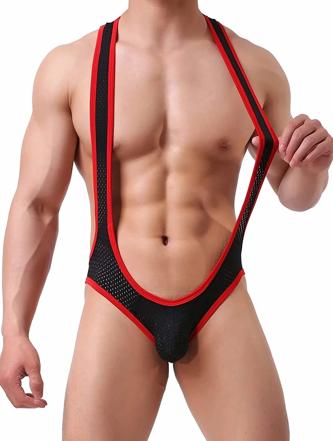 Męska bielizna trykotowa siateczkowa, kombinezon zapaśniczy, body singlet