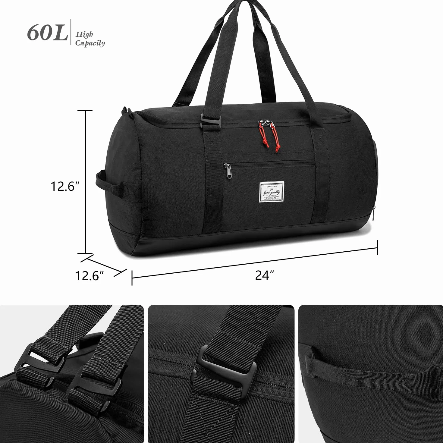 Torba sportowa, męska, duża, 60 l, torba podróżna, plecak z kieszenią na buty, torba treningowa, damska torba fitness, czarny, 60L