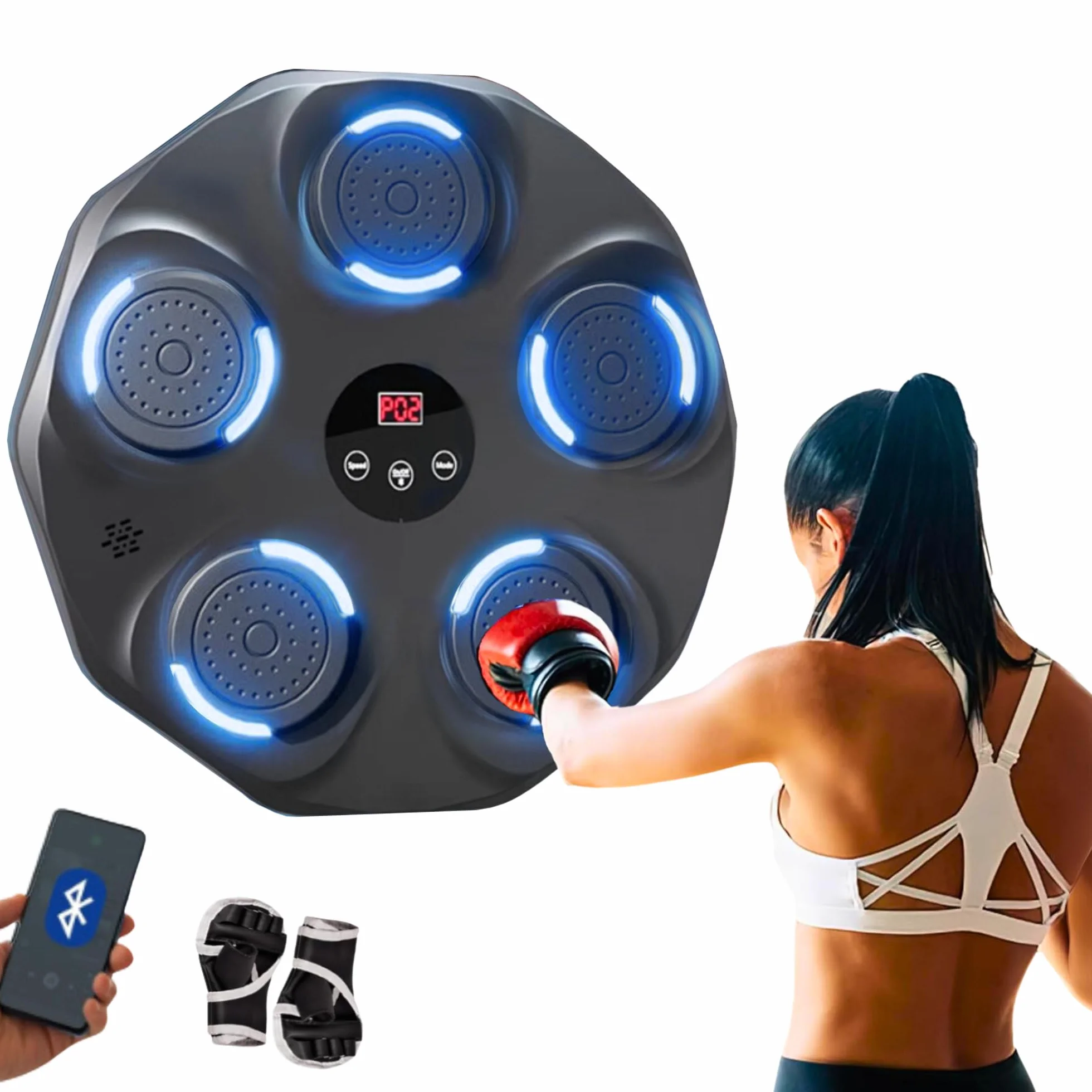 Muzyczna Maszyna Bokserska z PU, Podkładka Bokserska LED Bluetooth, Rękawice Bokserskie