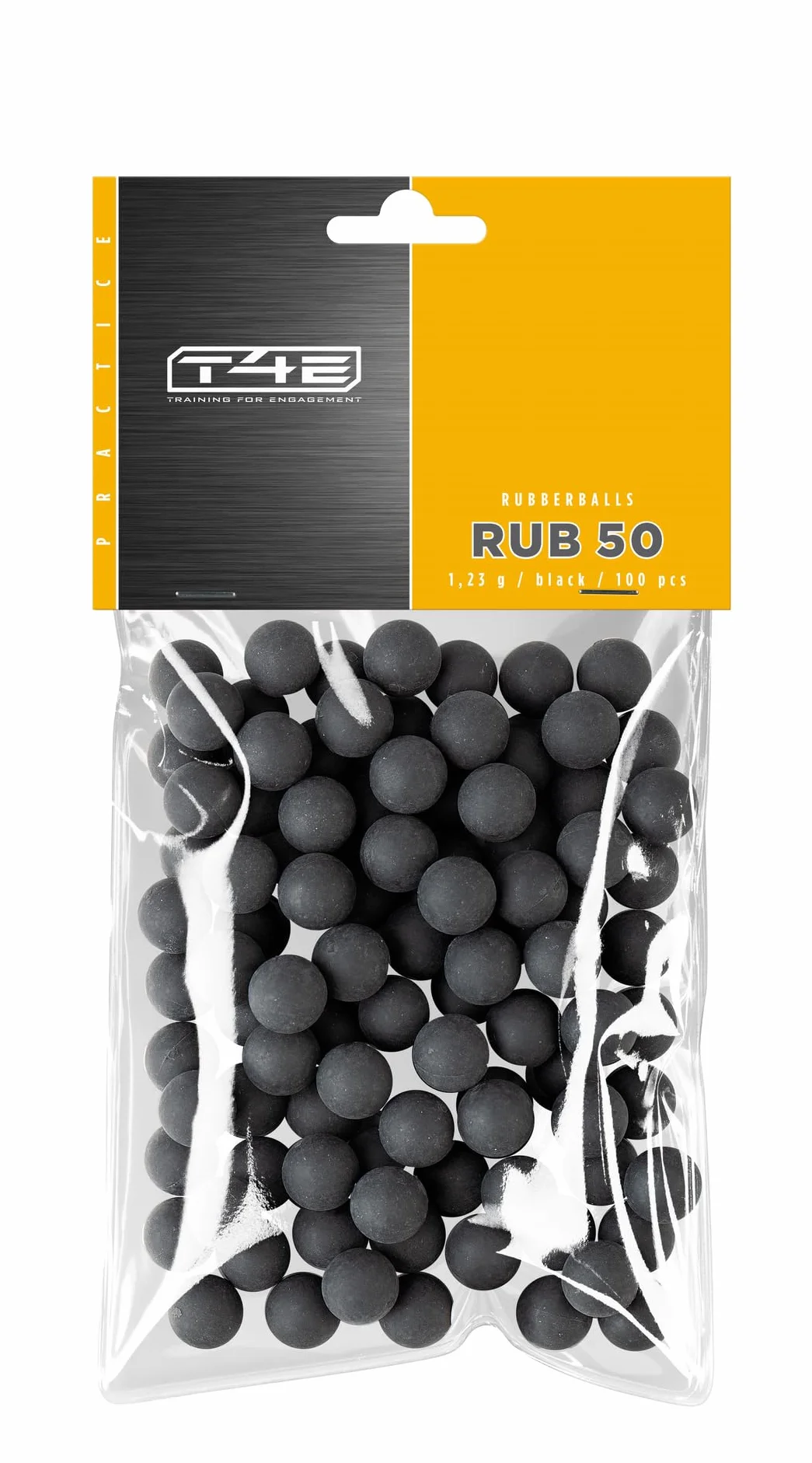 T4E Kulki do paintballu RUB 50, amunicja kaliber 0,50, 100 sztuk, gumowe kulki, czarne