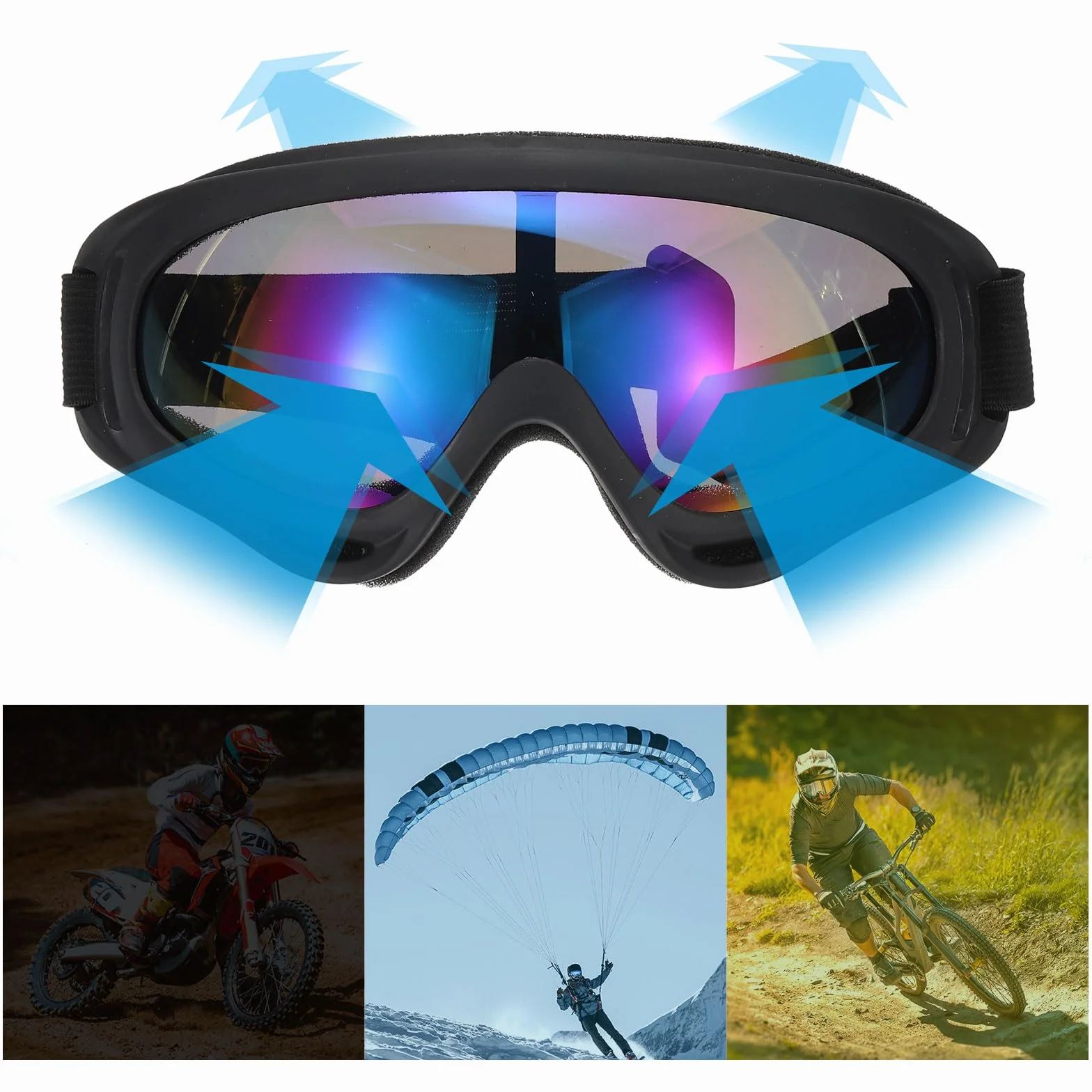 PATIKIL Dirt Bike Gogle, gogle motocyklowe, ATV, gogle narciarskie, kask wyścigowy, wiatroszczelne, do nurkowania, jazdy na nartach