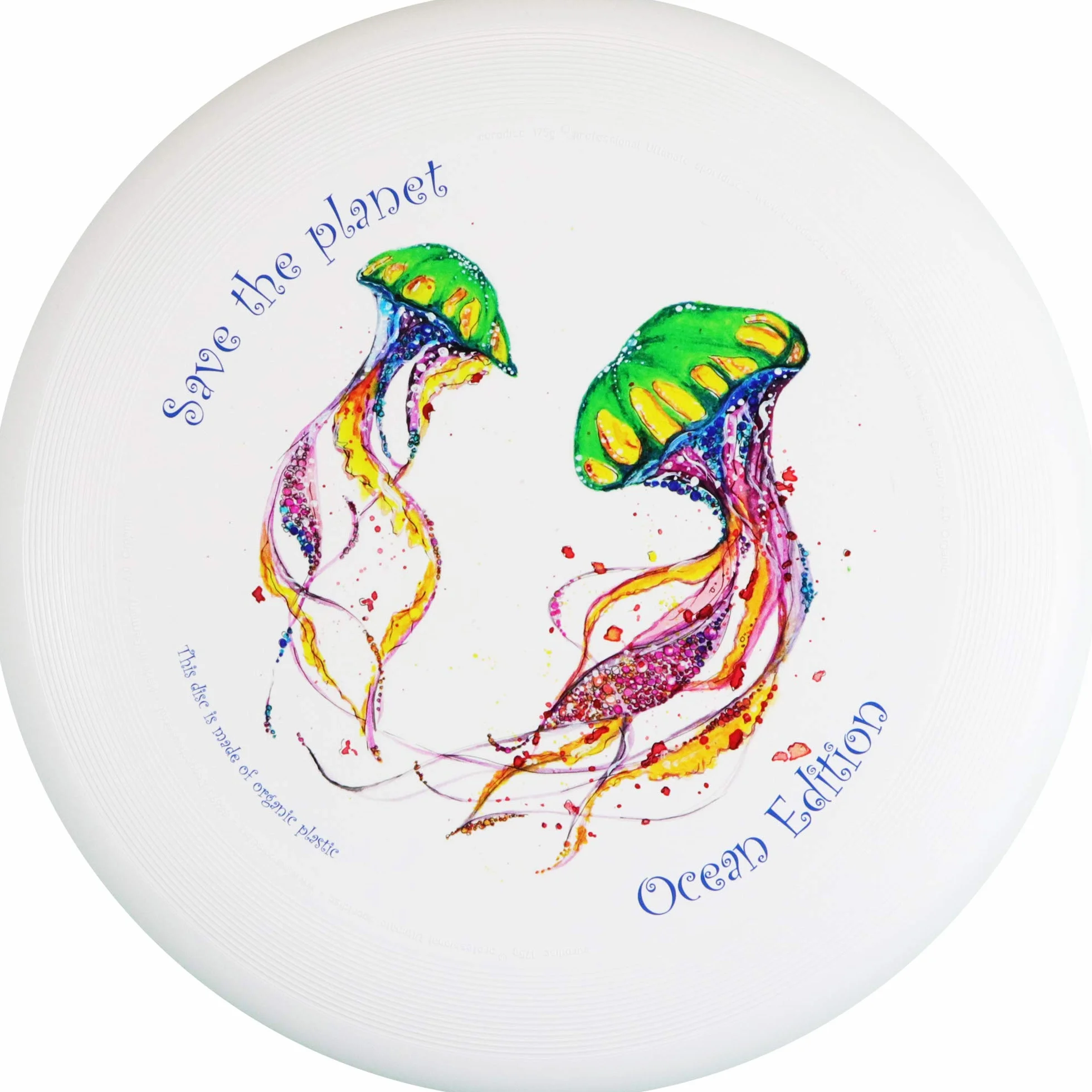 Eurodisc 175g Ultimate Frisbee Disc Wettkampf-Wurf-Scheibe Bio-Kunststoff stabile Flugbahn über 100 Meter, Design Motiv Foto Bild Save The Planet Jellyfish, Ocean Ozean Edition