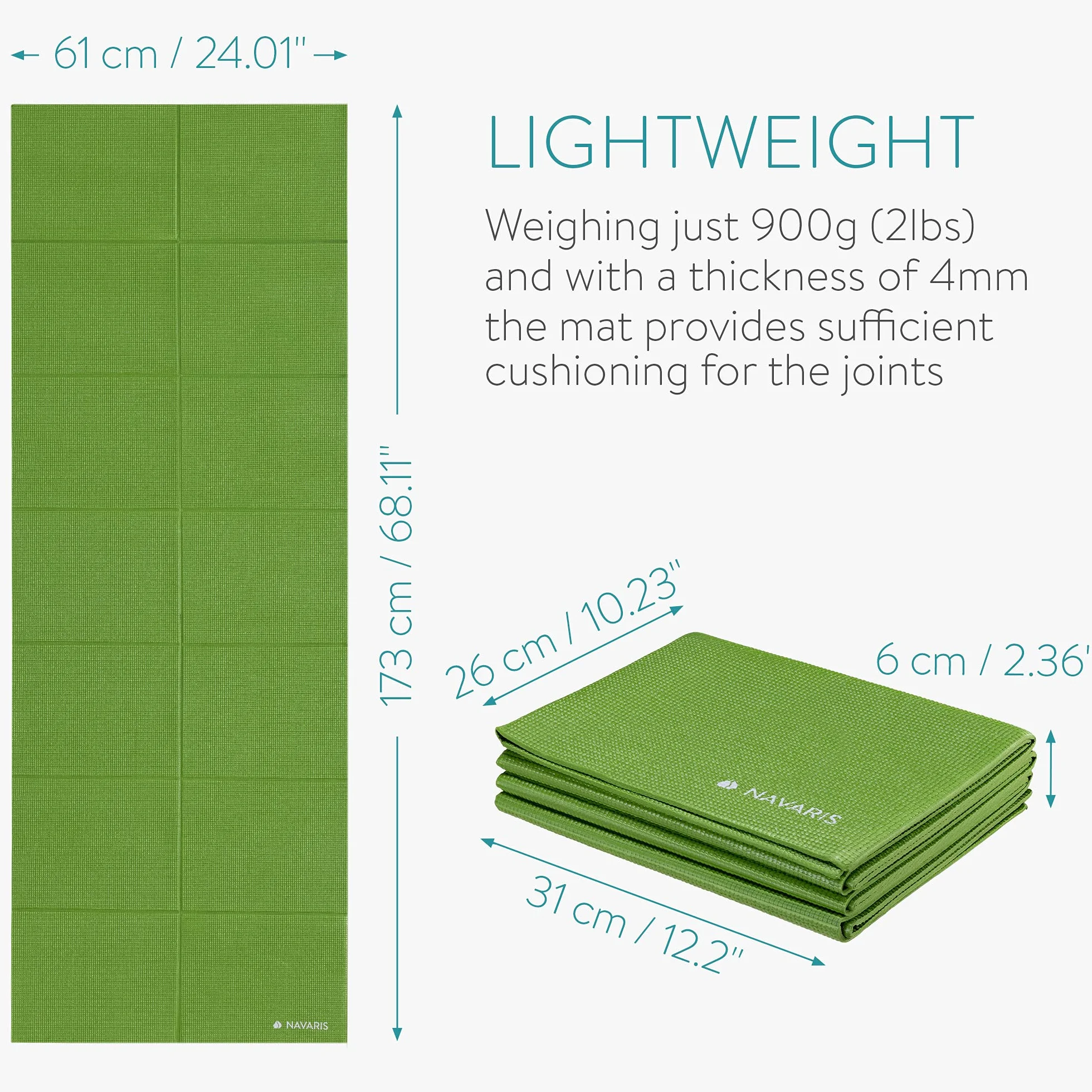 Navaris Składana antypoślizgowa mata do jogi - 4 mm cienki dywanik z miękkiego memory-Foam - gimnastyka lub ćwiczenia pilates w podróży, do parku na siłowni