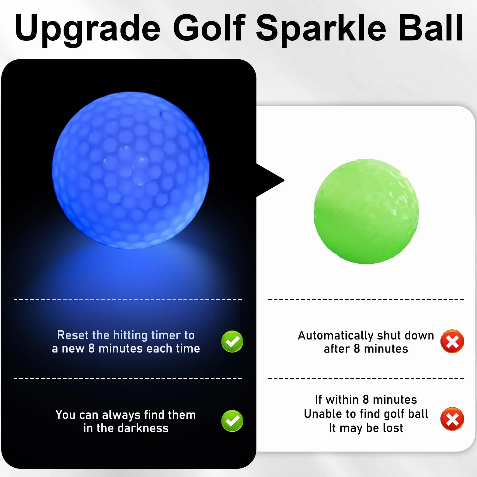 Leikurvo Piłki golfowe LED, 6 sztuk, świecące piłki golfowe, wielokolorowe, 42,6 mm, 45 g