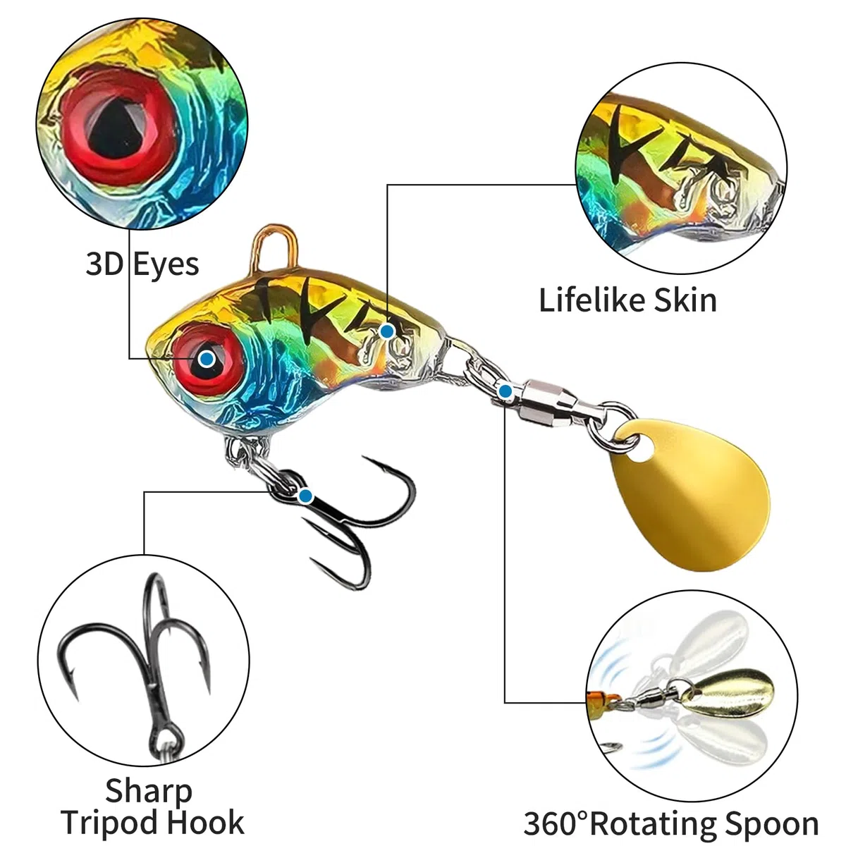 6 sztuk obrotowych przynęt wędkarskich, sztuczne przynęty wędkarskie z pudełkiem na serwowanie, potrójny haczyk falujący pstrąg spinning, przynęta na szczupaki głowa do okonia, sandacza