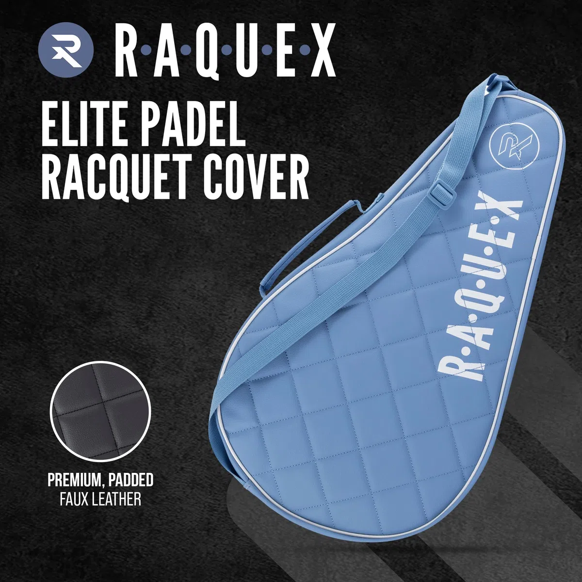Raquex Elite Padel pokrowiec na rakietę - niebieska lub czarna na 1 rakietę - pikowana torba ze sztucznej skóry dla mężczyzn i kobiet, wyściełany ochraniacz na rakietę Padel, luksusowy prezent