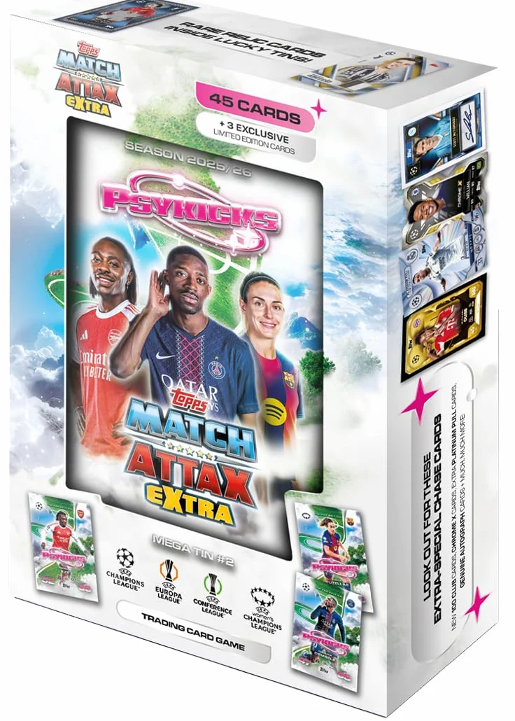 Topps UCC Match Attax Extra 2026 Mega Tin 48 kart 3 karty Pyskicks LE