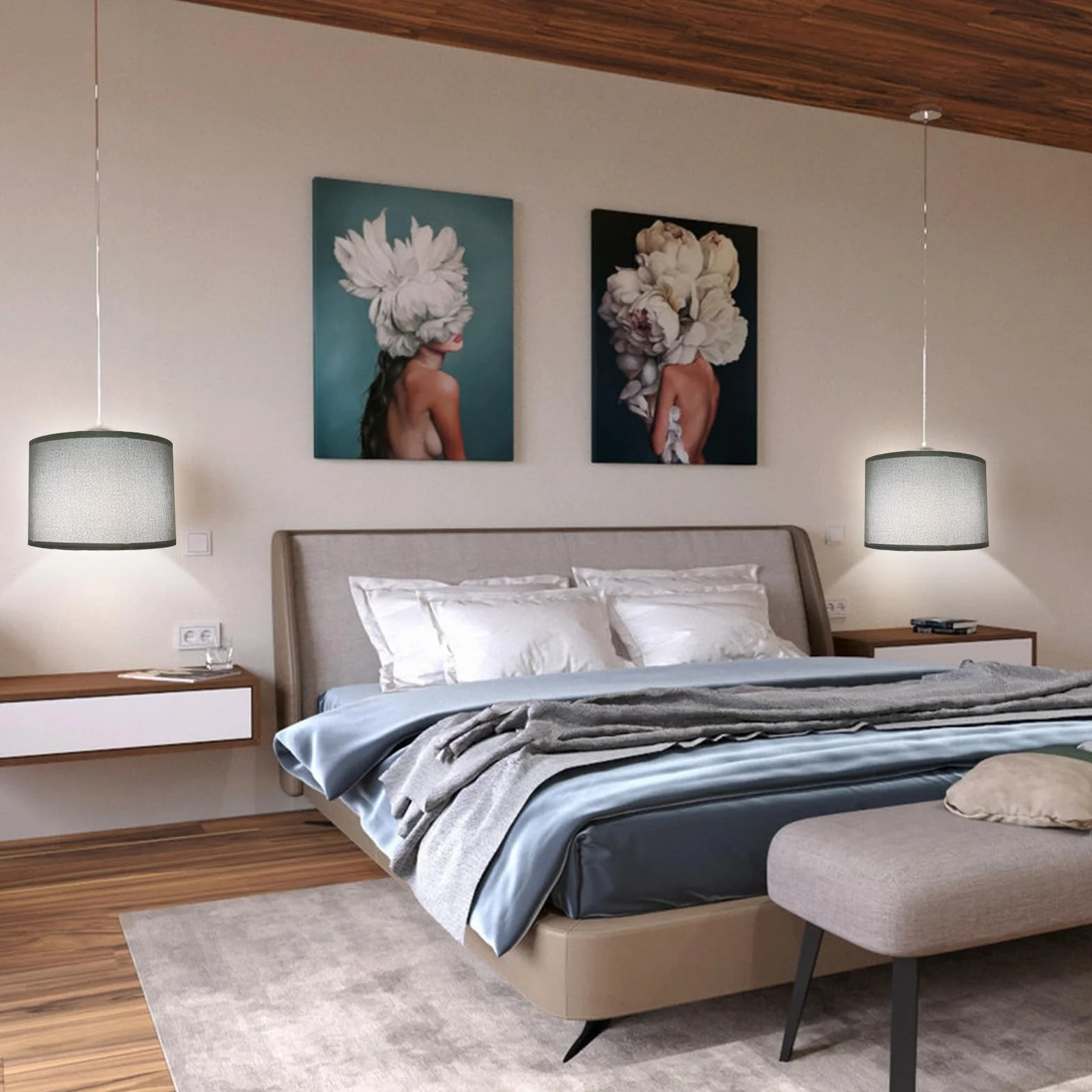 Klosz z tkaniny naturalny len do lampy stołowej 12 x 12 x 8 cali szary